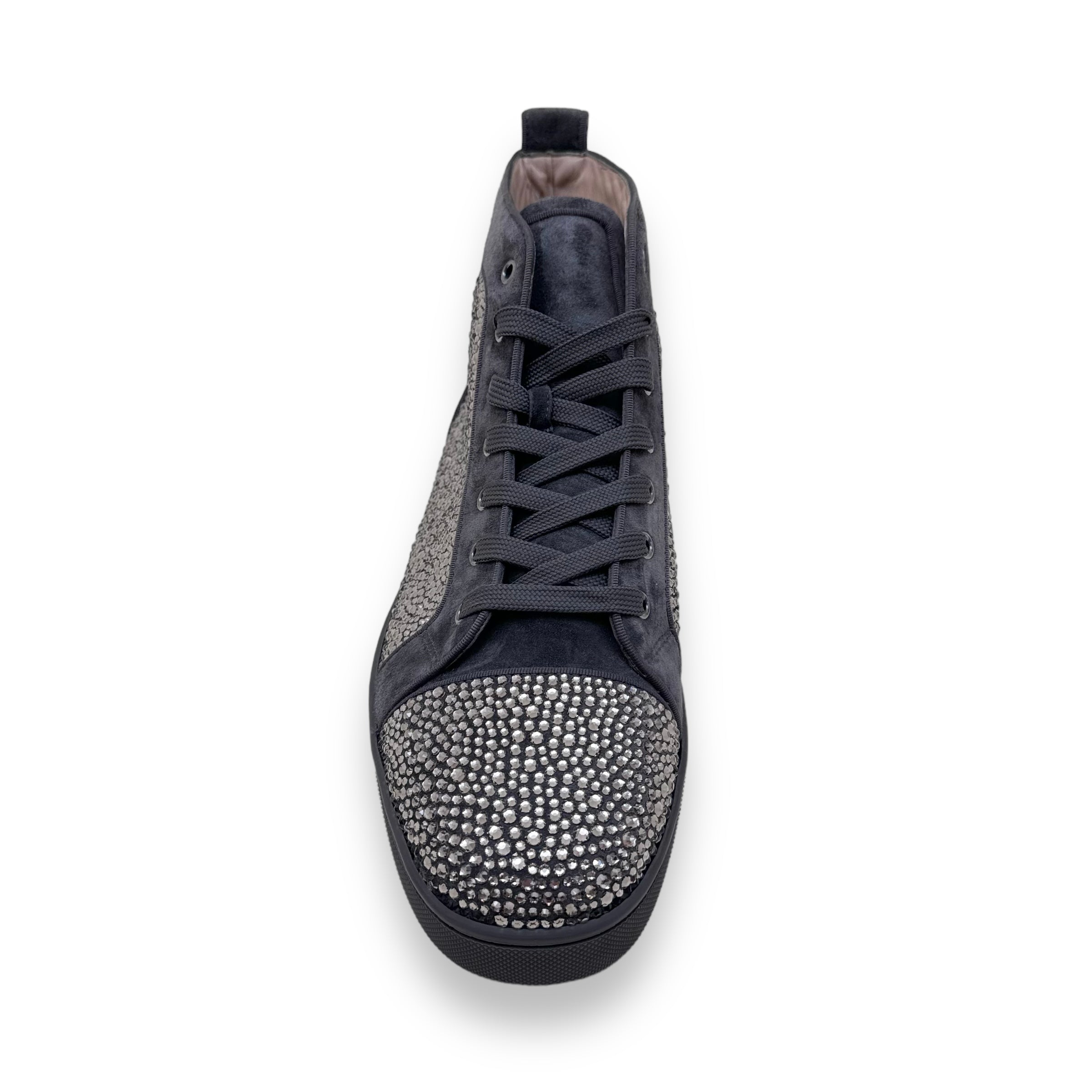 CHRISTIAN LOUBOUTIN STRASS HIGH-TOP SUEDE SNEAKER KHAKI UK11