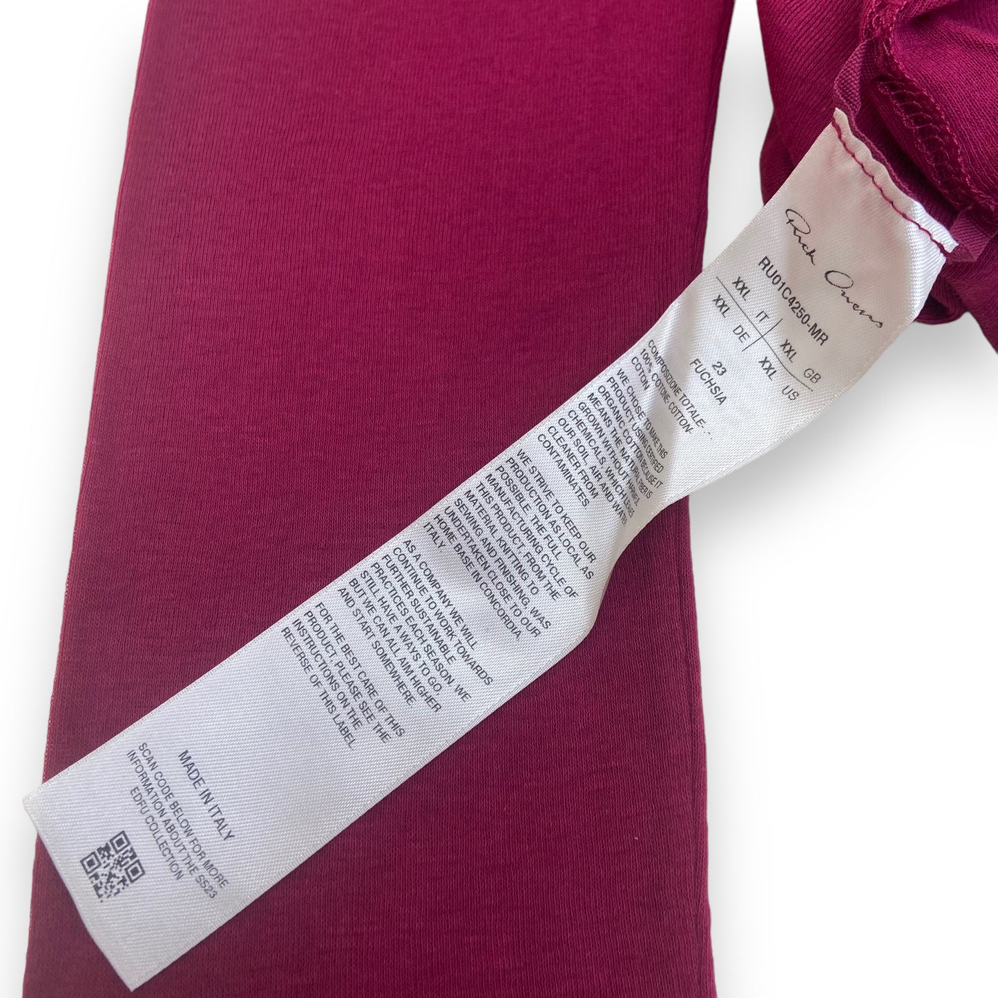 RICK OWENS SS23 LONG SLEEVE SLIM FIT T-SHIRT BURGUNDY XXL