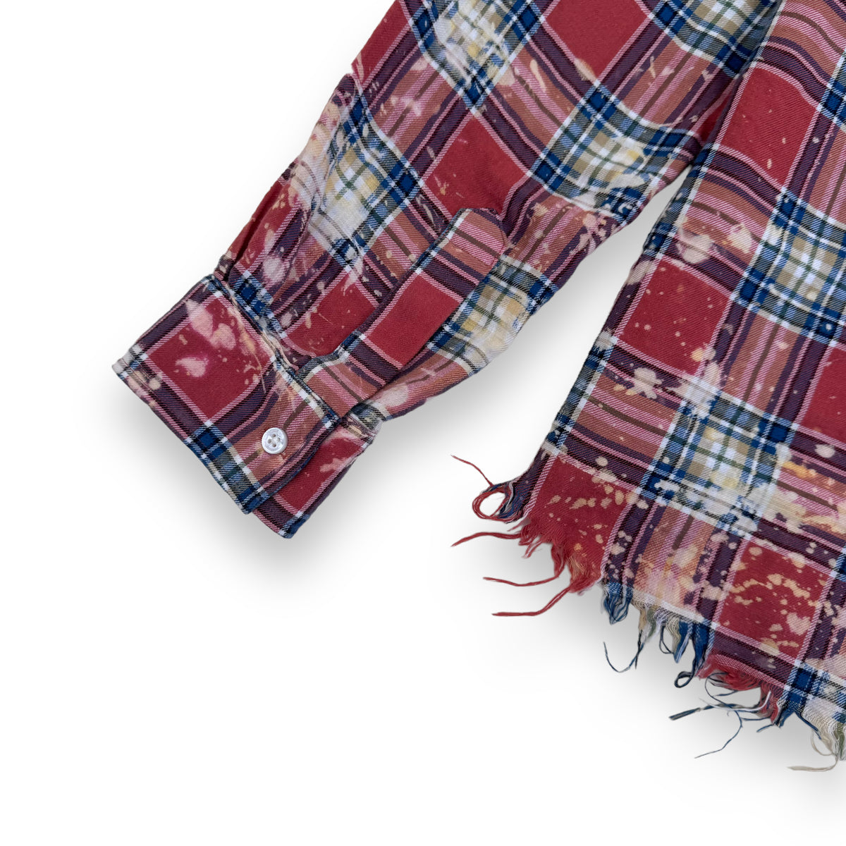 AMIRI LOGO-APPLIQUÉ DISTRESSED CHECKED COTTON / LINEN FLANNEL SHIRT ORANGE XS