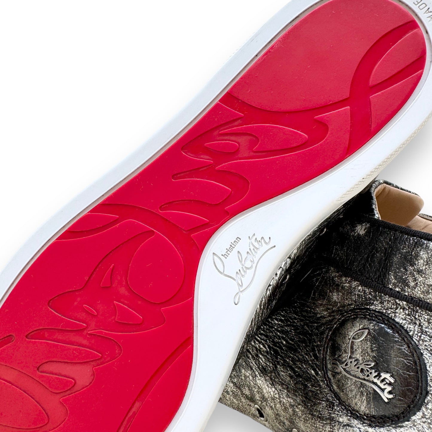 CHRISTIAN LOUBOUTIN HIGH TOP SNEAKERS SILVER UK9