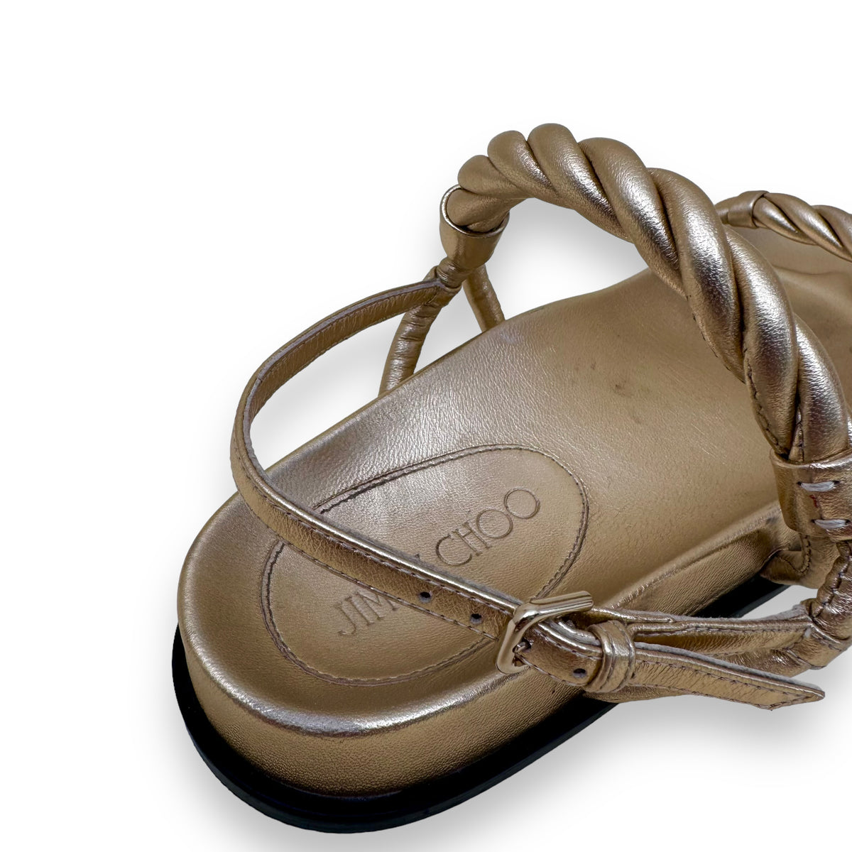 JIMMY CHOO DIOSA LEATHER SANDALS GOLD UK9