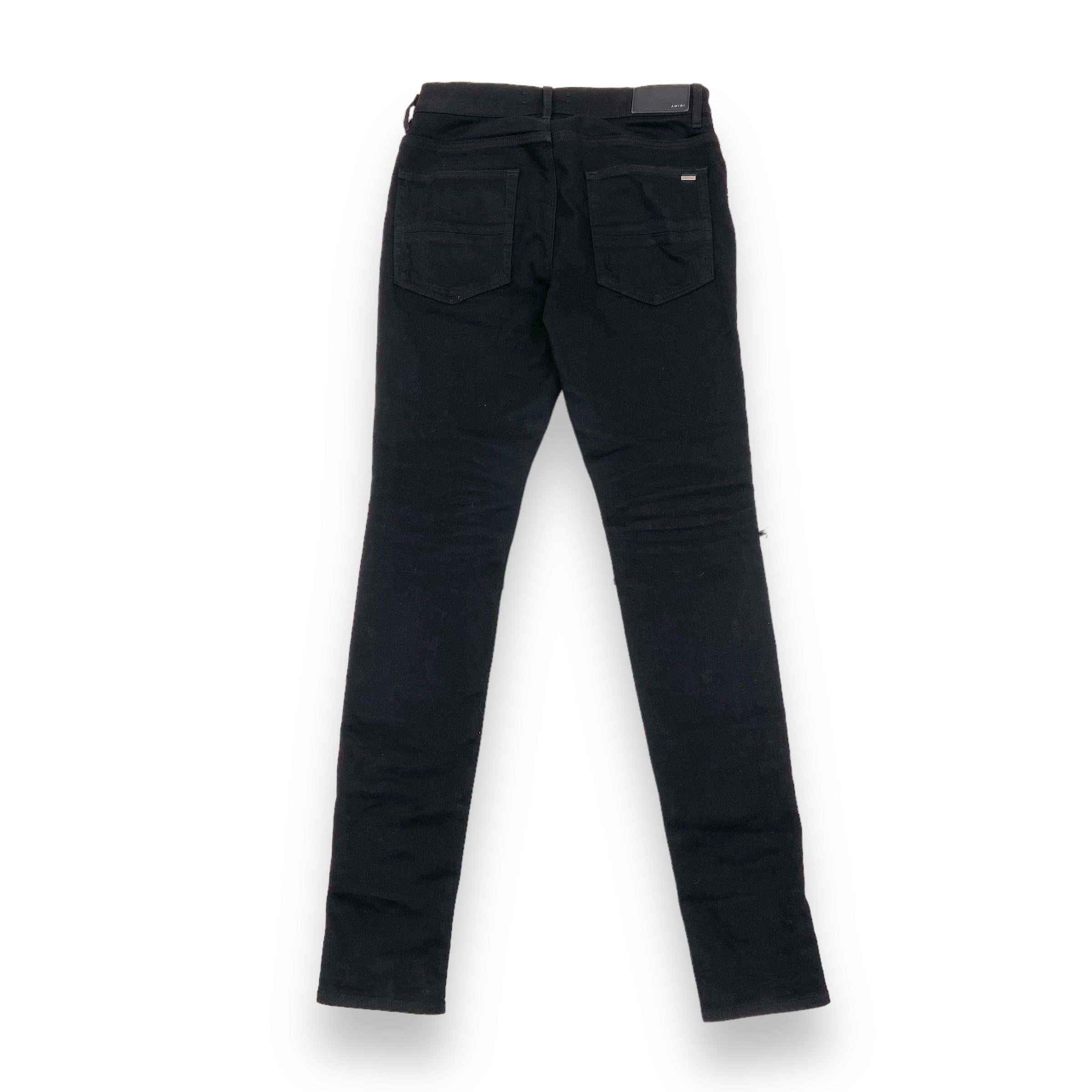 AMIRI LEATHER PATCH DISTRESSED DENIM JEANS BLACK 34W
