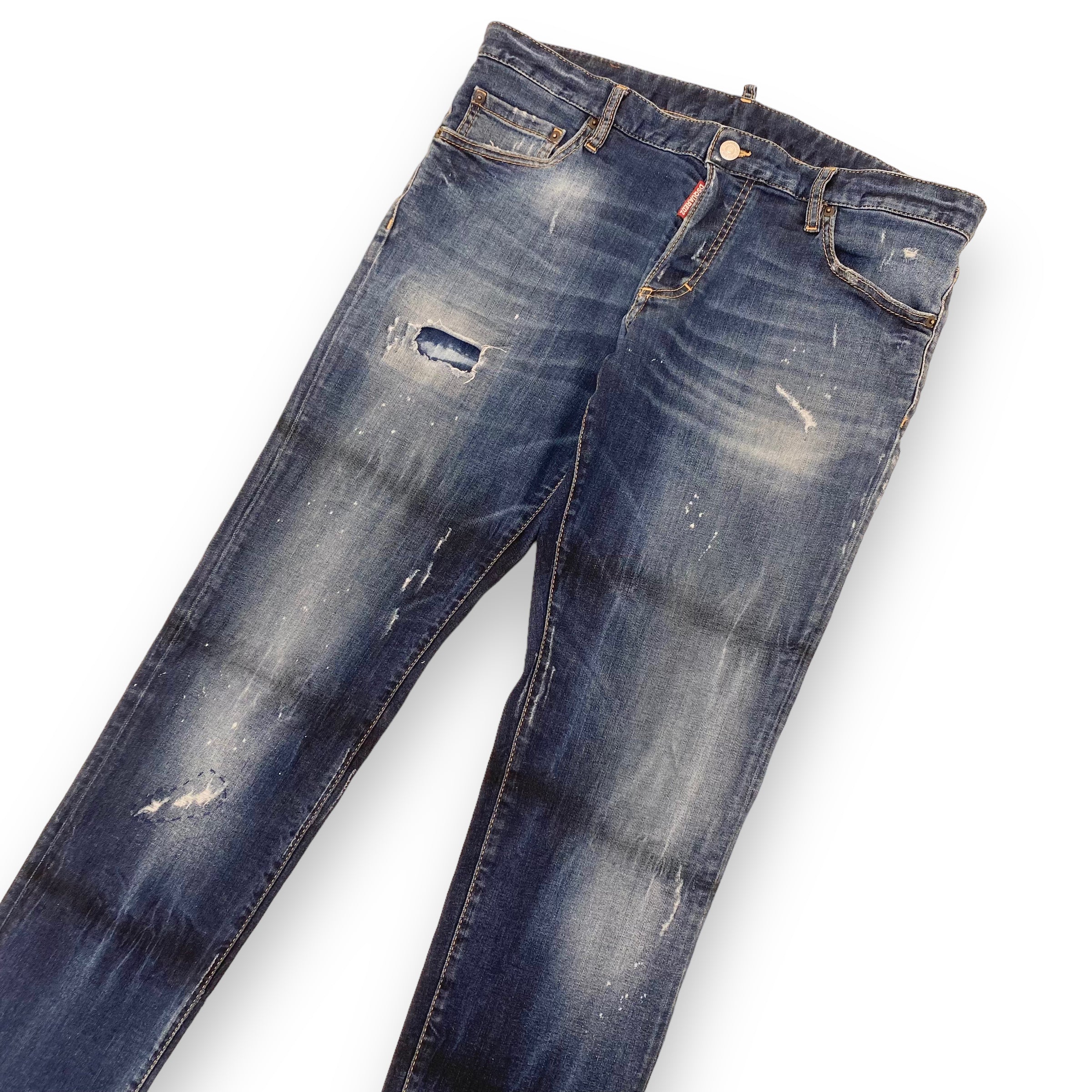 DSQUARED2 WASHED DISTRESSED DENIM JEANS BLUE XL