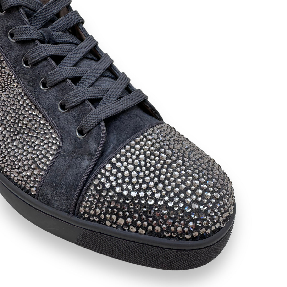 CHRISTIAN LOUBOUTIN STRASS HIGH-TOP SUEDE SNEAKER KHAKI UK11
