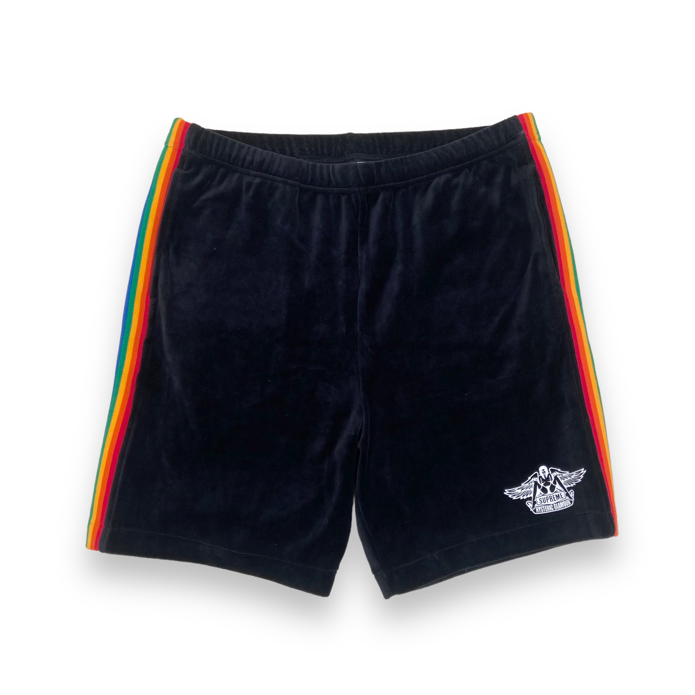 SUPREME X HYSTERIC GLAMOUR VELOUR SHORTS BLACK MEDIUM