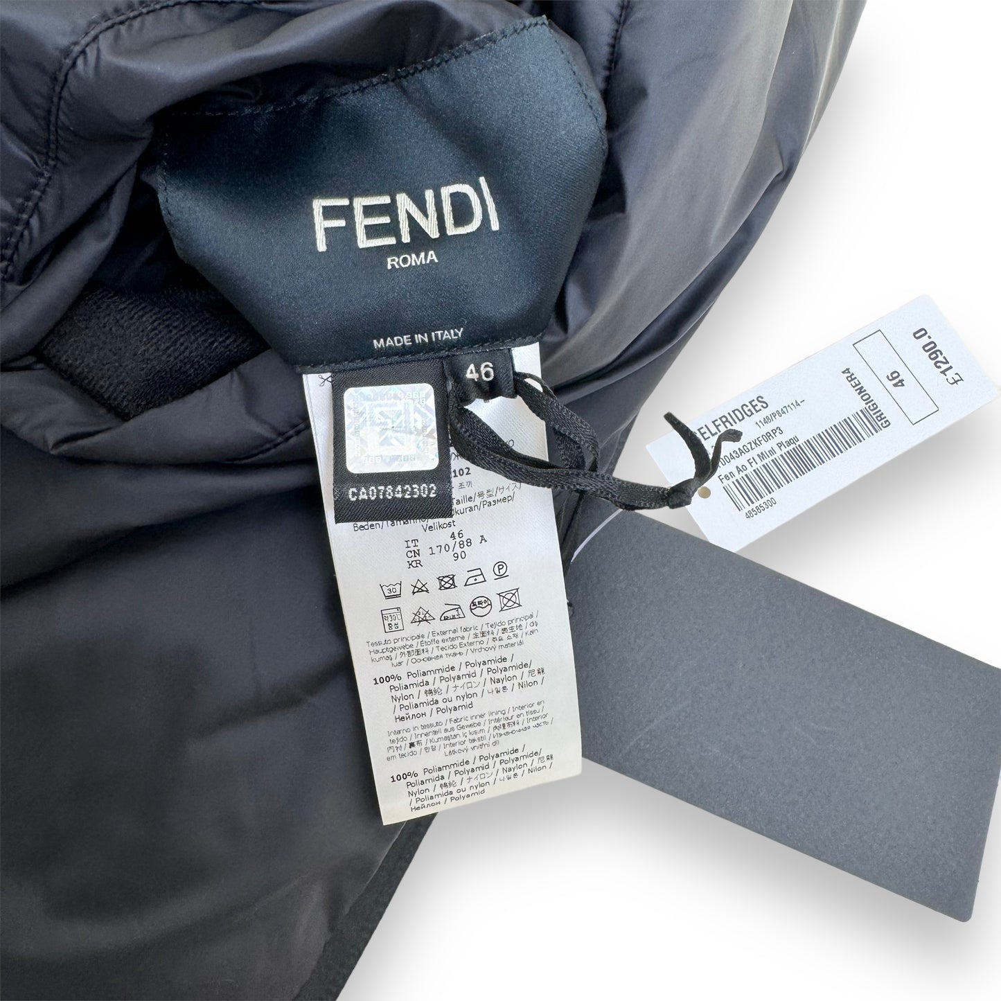 FENDI FF MONOGRAM DOWN PLAQUE REVERSIBLE GILET PUFFER JACKET BLACK S