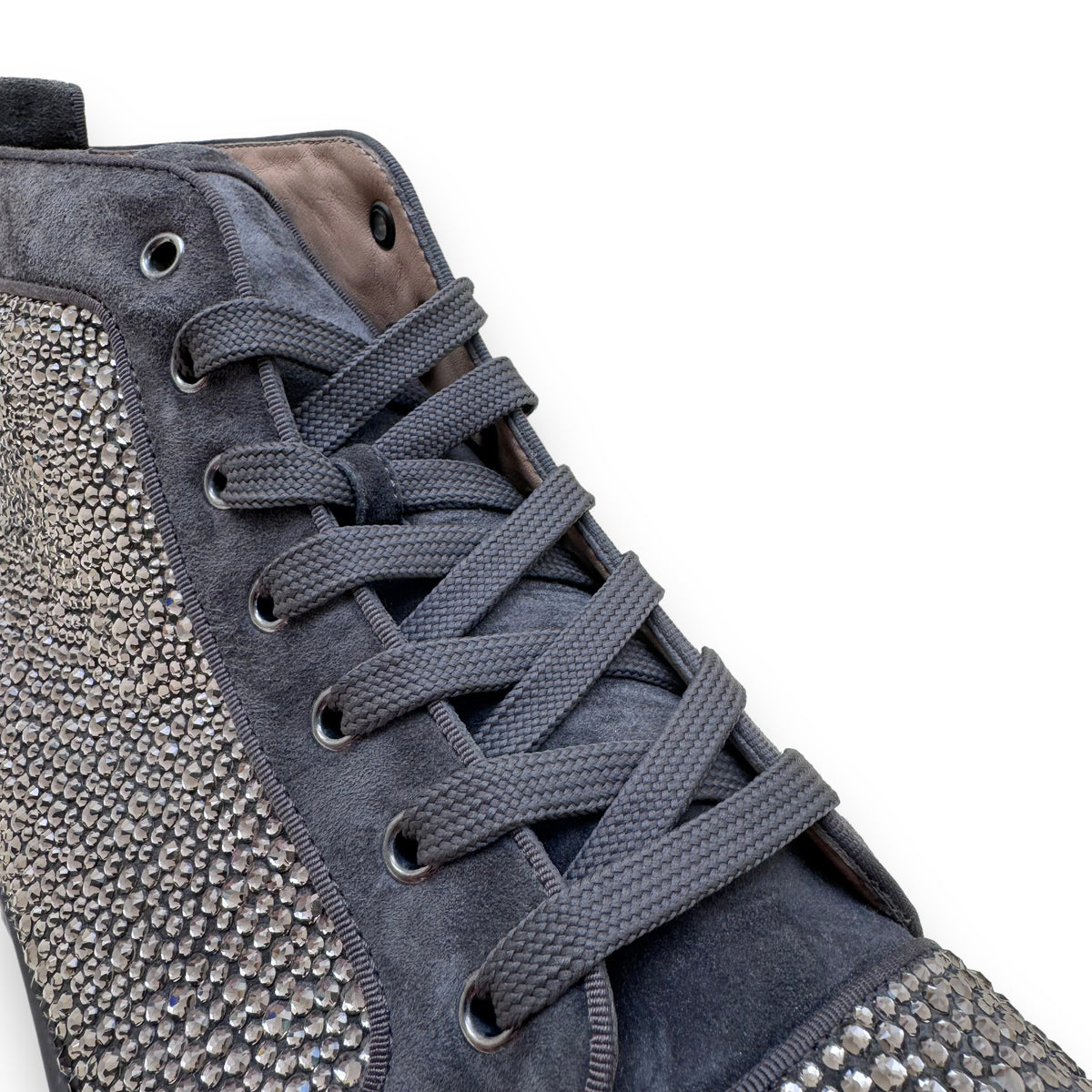CHRISTIAN LOUBOUTIN STRASS HIGH-TOP SUEDE SNEAKER KHAKI UK11