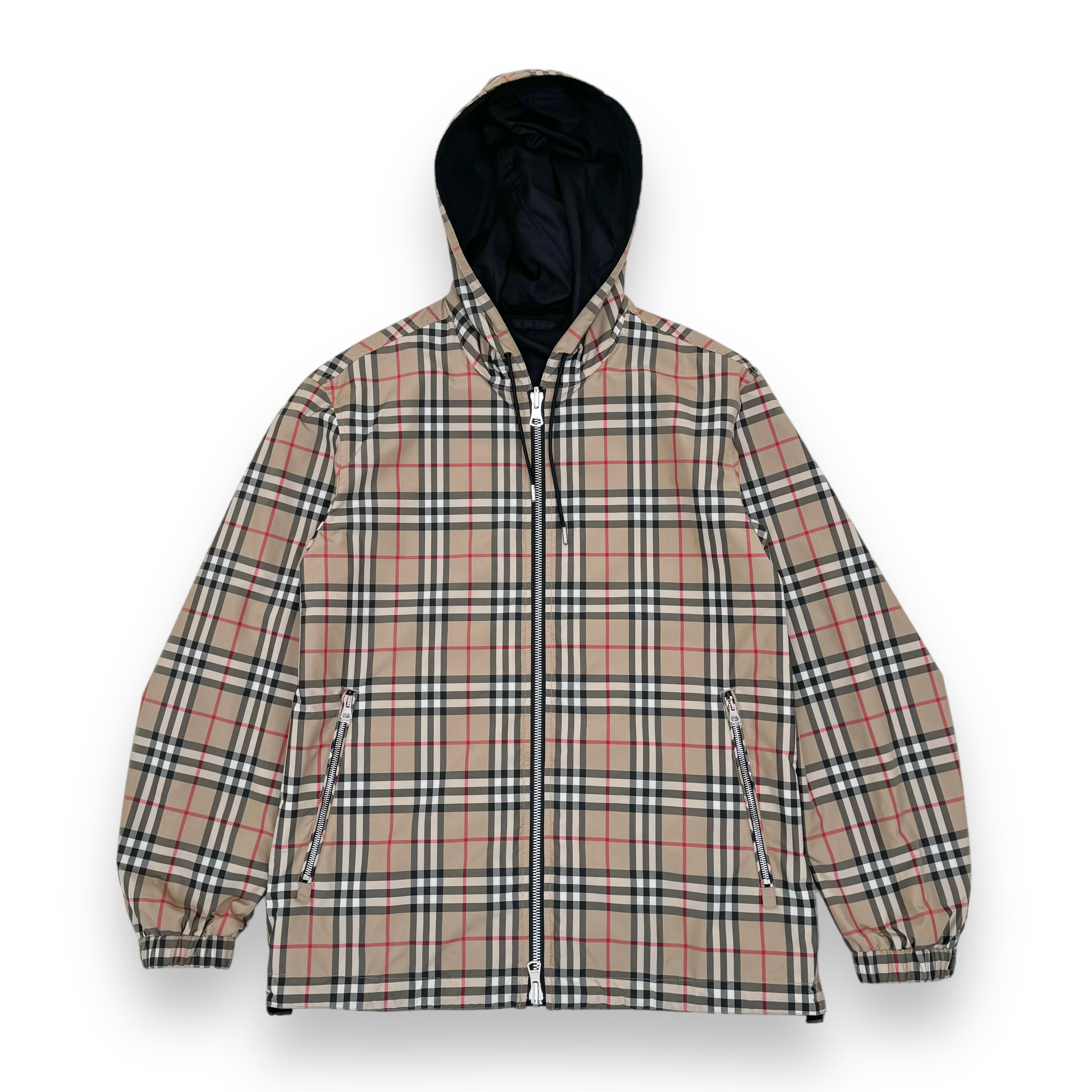BURBERRY STRETTON CHECK REVERSIBLE WINDBREAKER JACKET BLACK M
