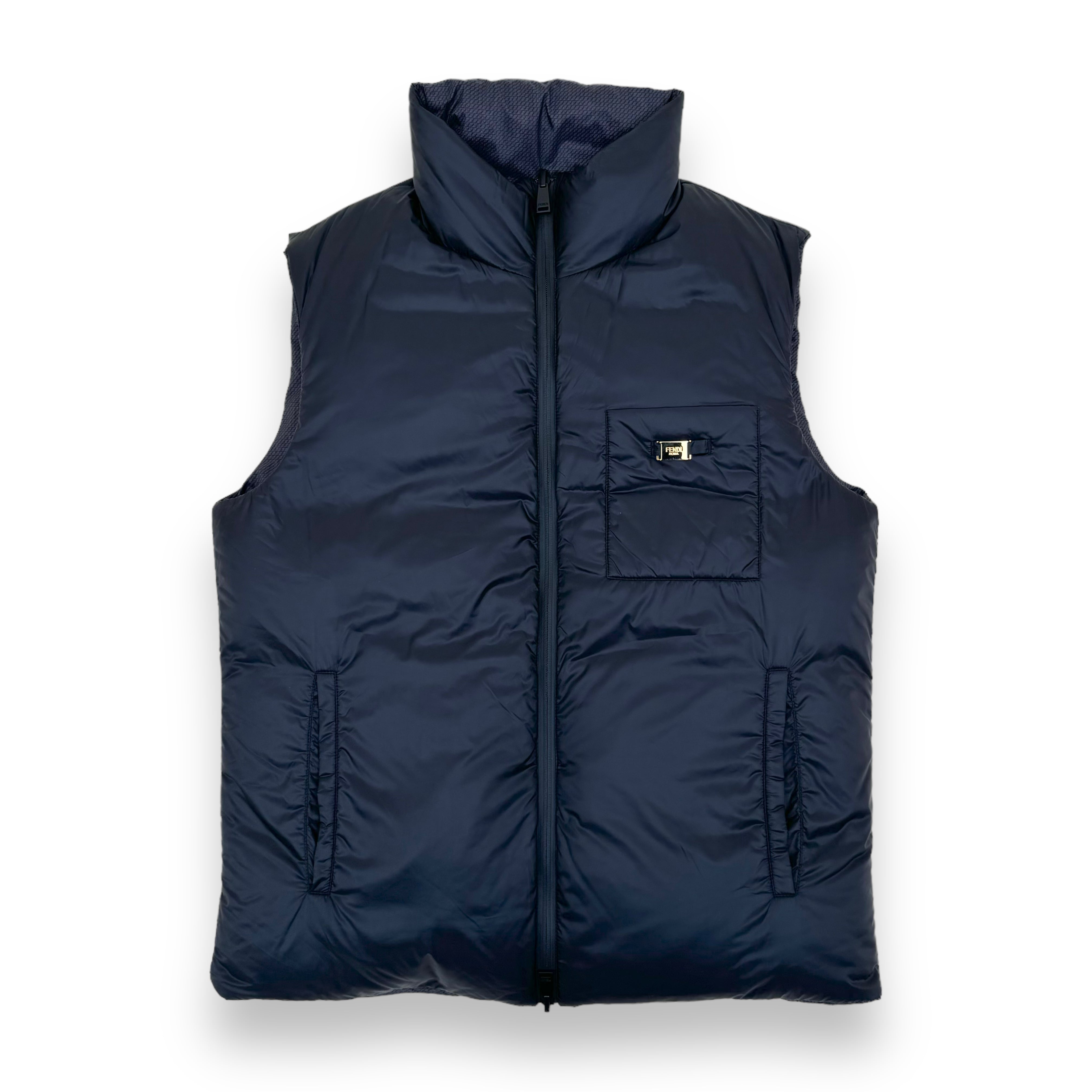 FENDI FF MONOGRAM DOWN PLAQUE REVERSIBLE GILET PUFFER JACKET BLACK S