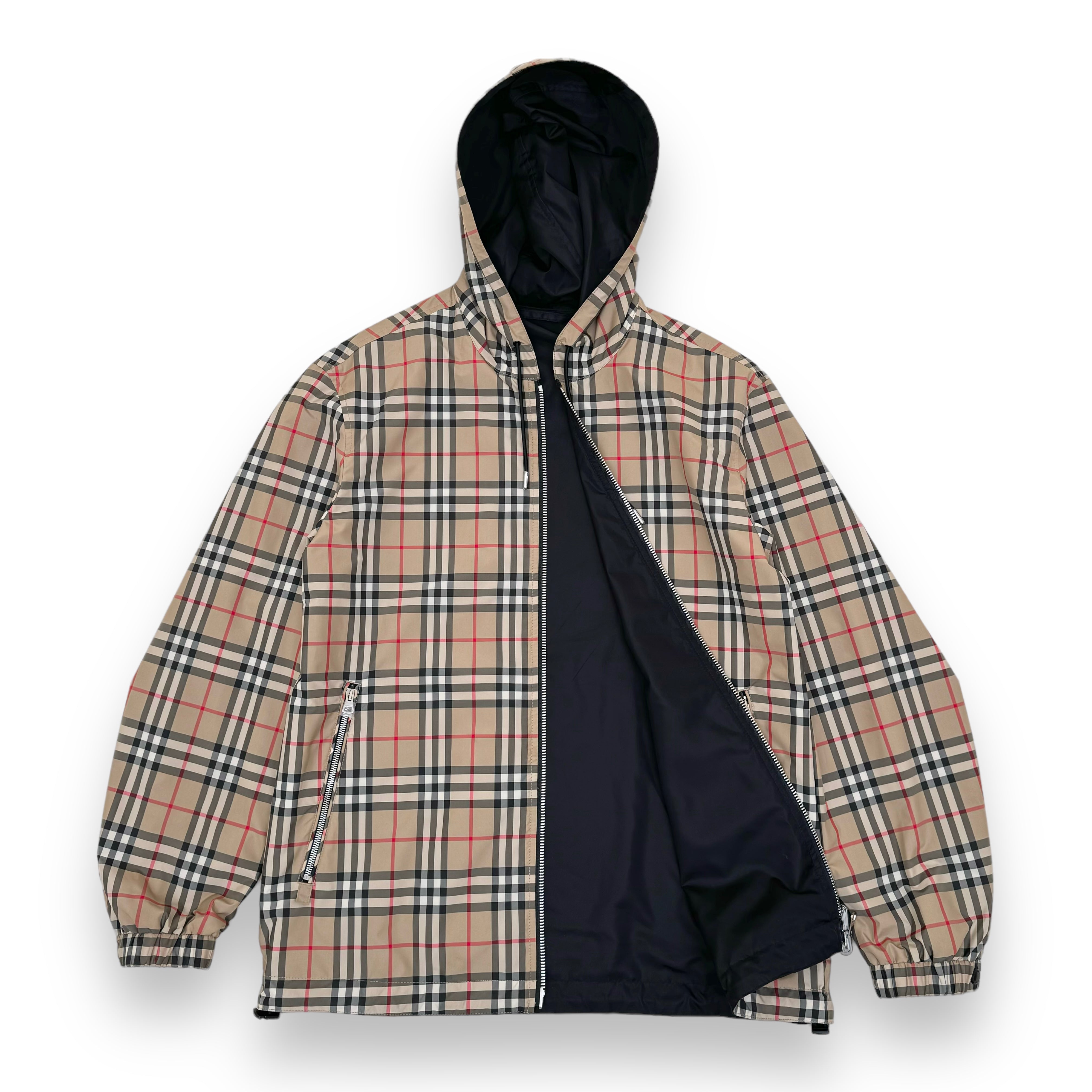 BURBERRY STRETTON CHECK REVERSIBLE WINDBREAKER JACKET BLACK M