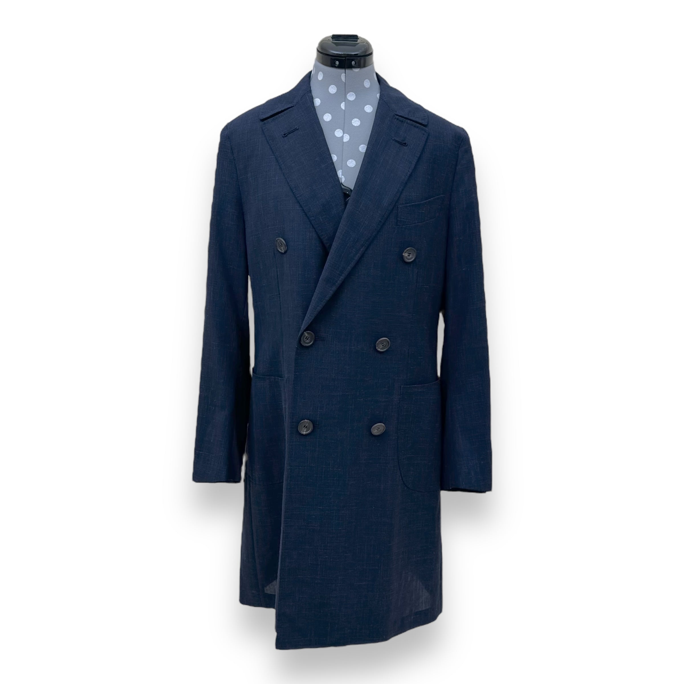 THOM SWEENEY DOUBLE BREASTED BESPOKE LONG JACKET NAVY XS