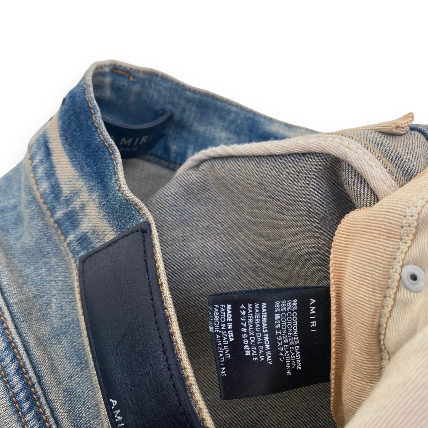 AMIRI MX1 SKINNY-FIT BANDANA DISTRESSED DENIM JEANS BLUE 33W