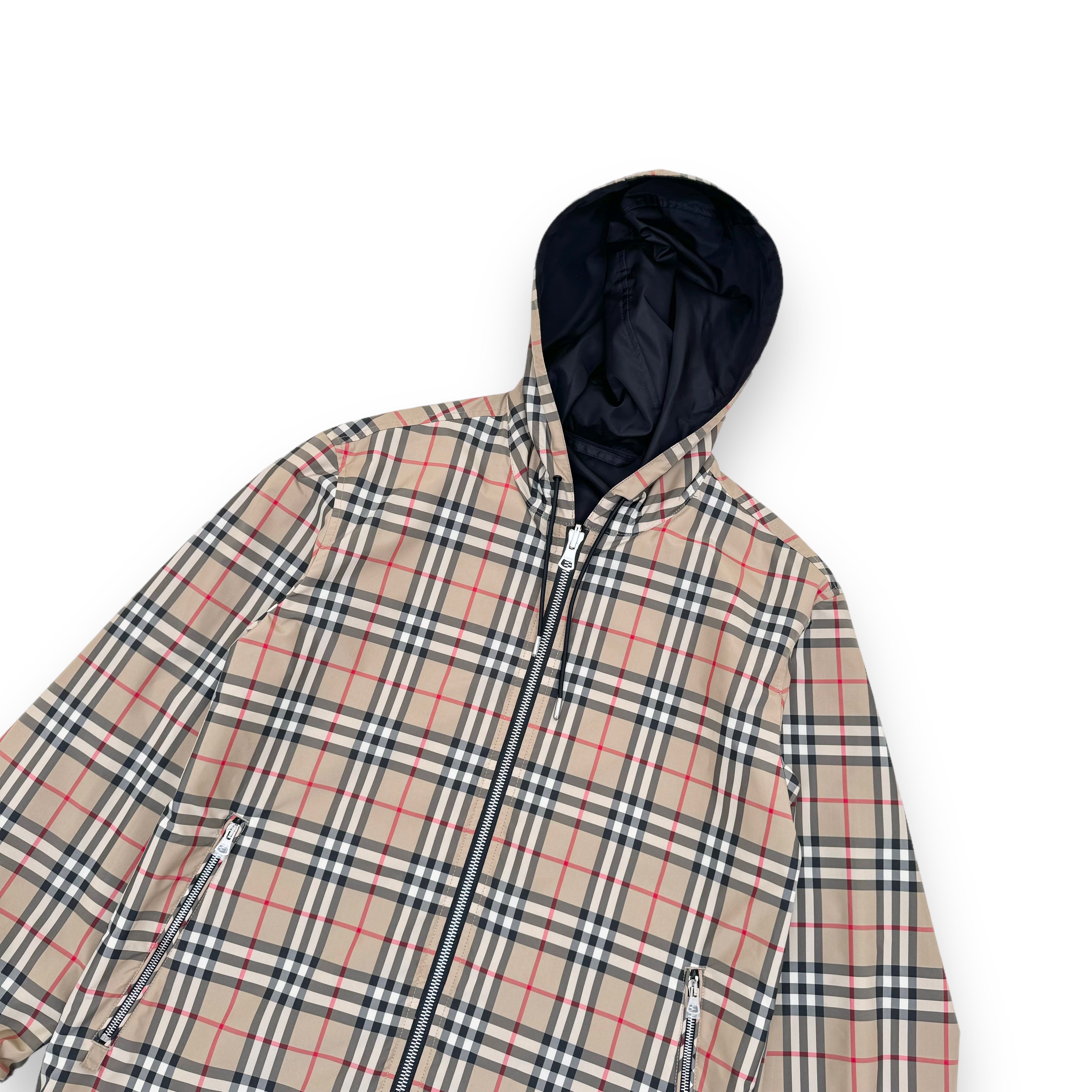 BURBERRY STRETTON CHECK REVERSIBLE WINDBREAKER JACKET BLACK M