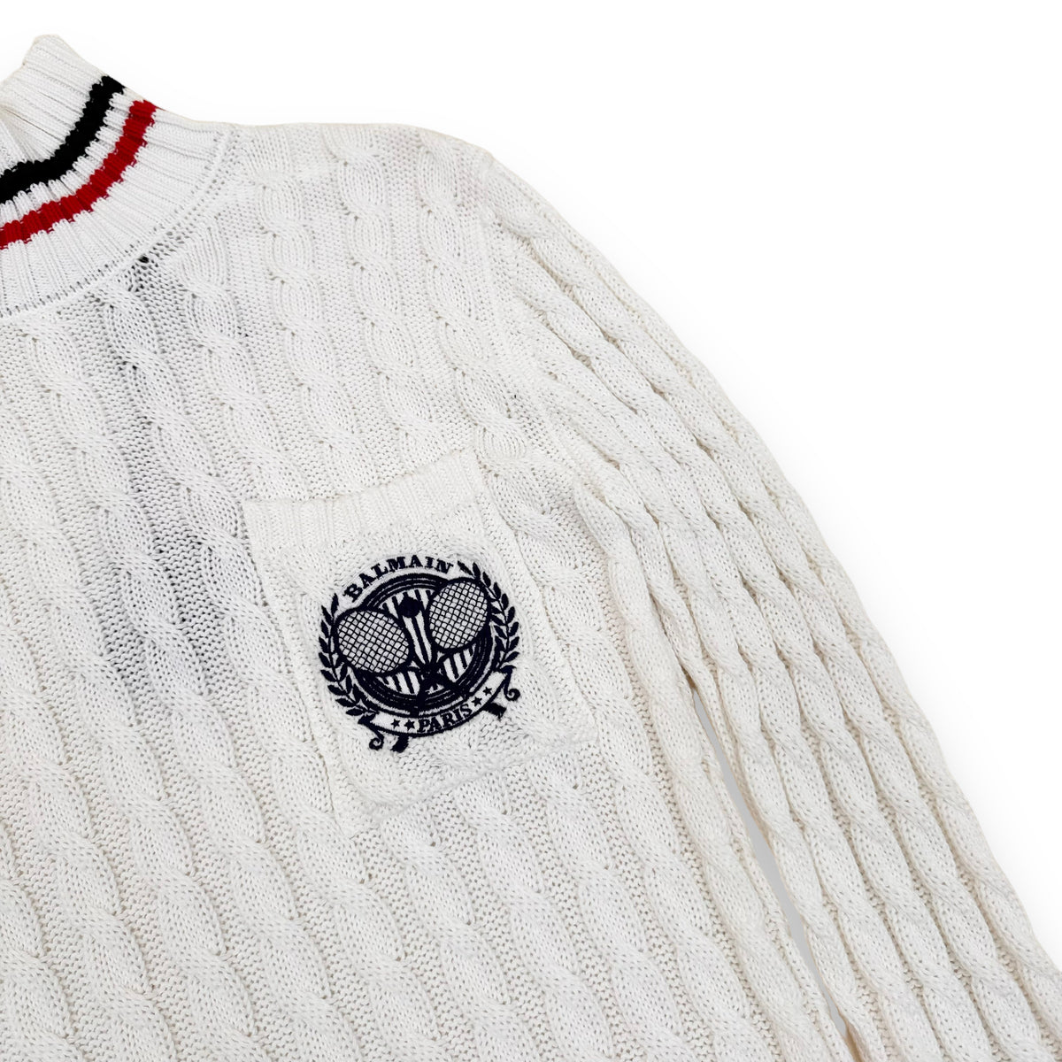 BALMAIN KNITTED TENNIS SWEATER WHITE M