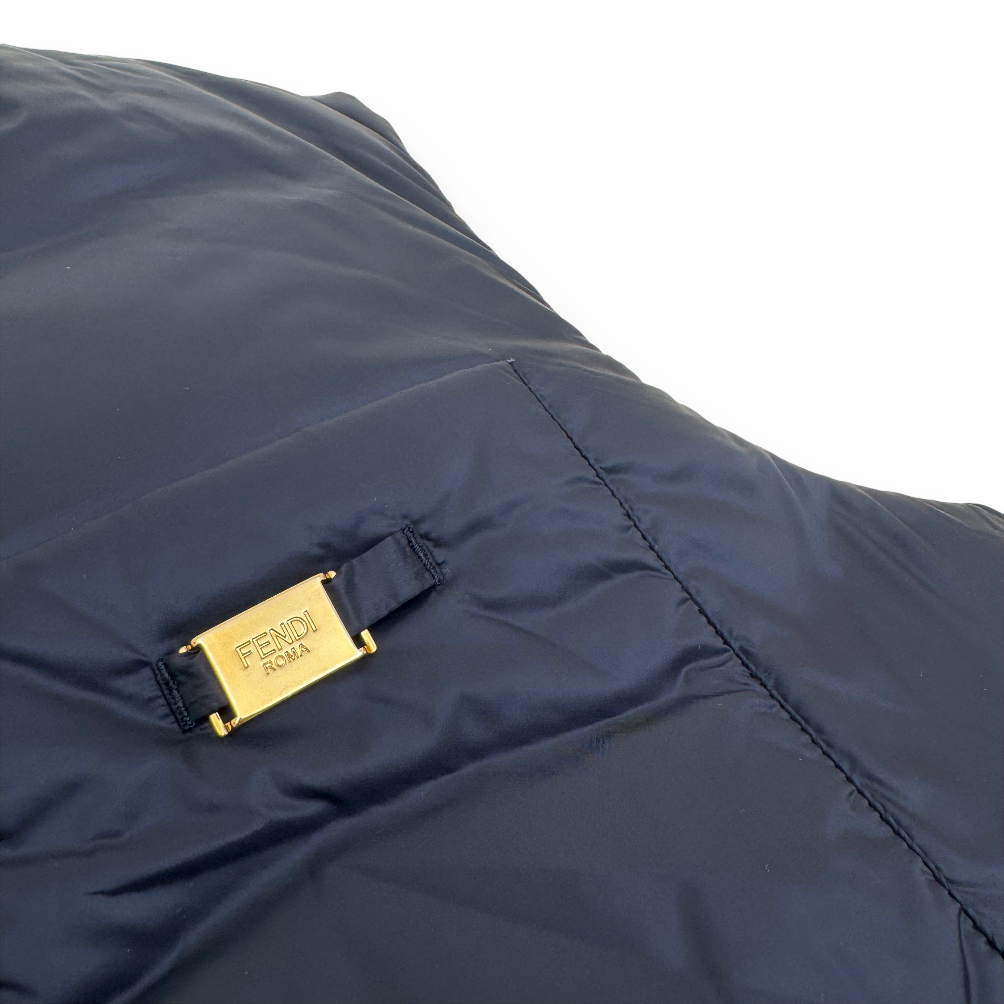 FENDI FF MONOGRAM DOWN PLAQUE REVERSIBLE GILET PUFFER JACKET BLACK S