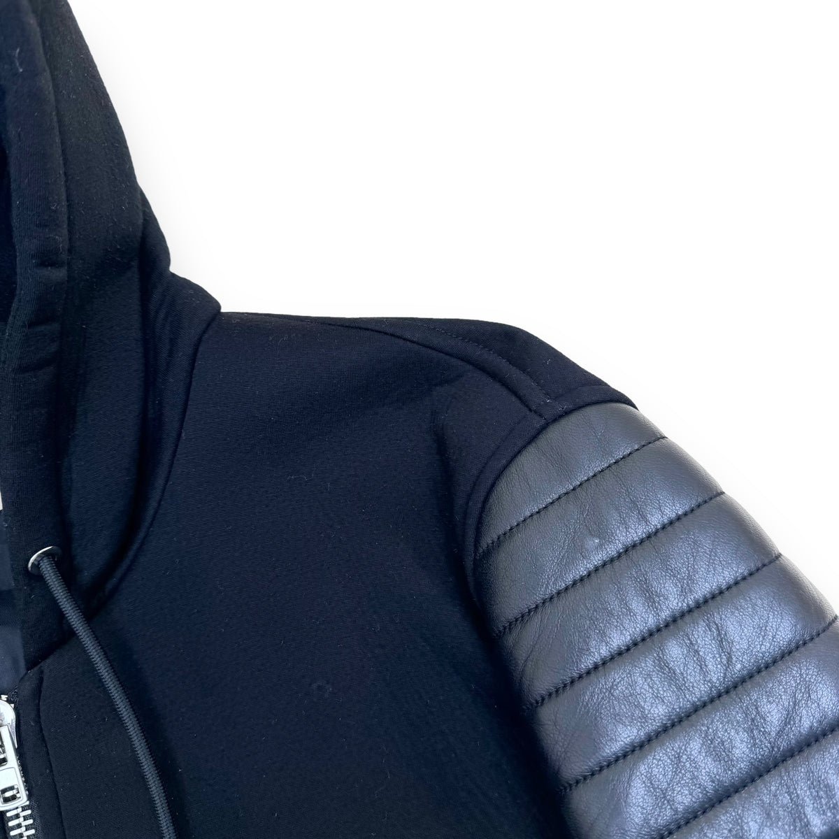 GIVENCHY HOODED NEOPRENE / LEATHER HOODED BOMBER JACKET BLACK S