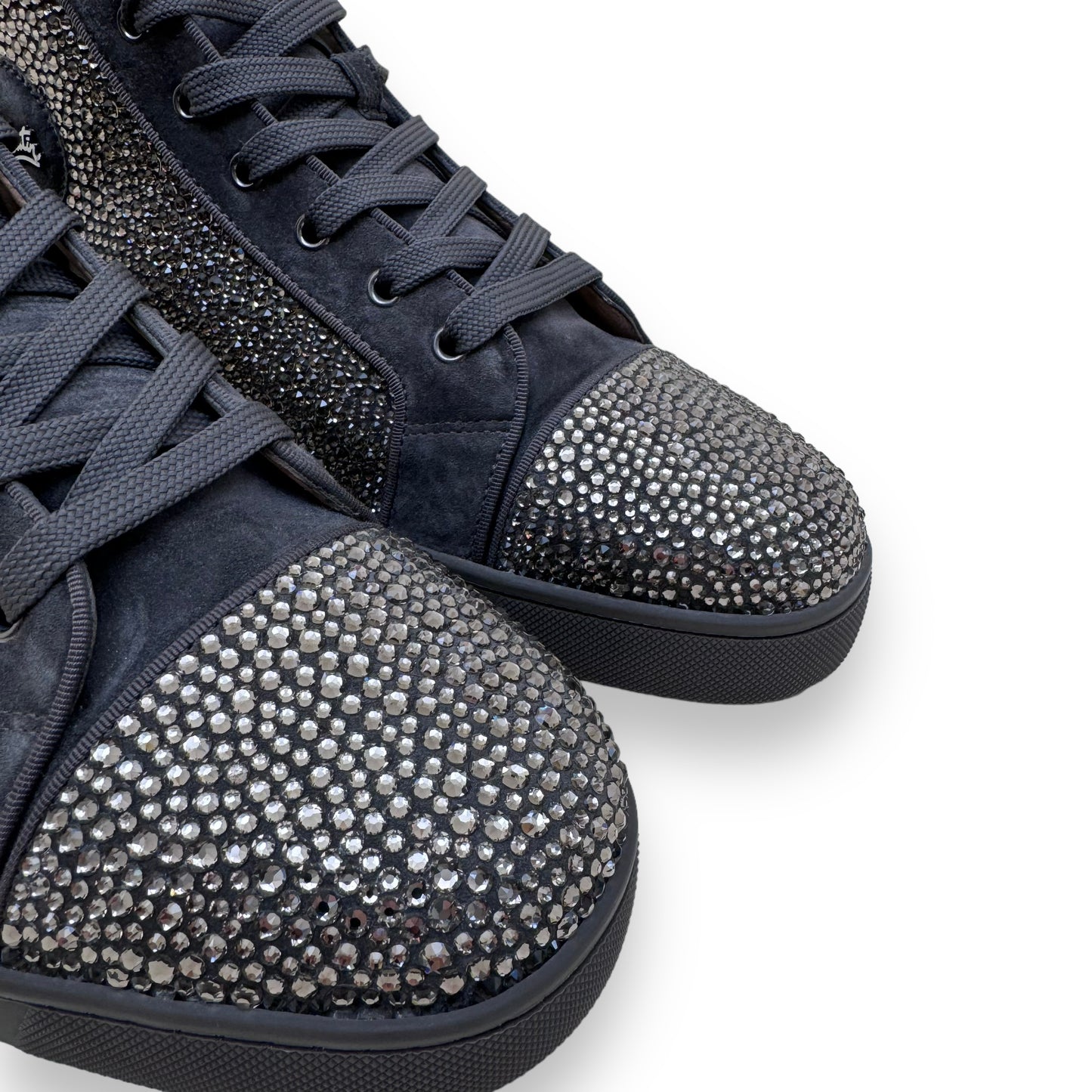 CHRISTIAN LOUBOUTIN STRASS HIGH-TOP SUEDE SNEAKER KHAKI UK11