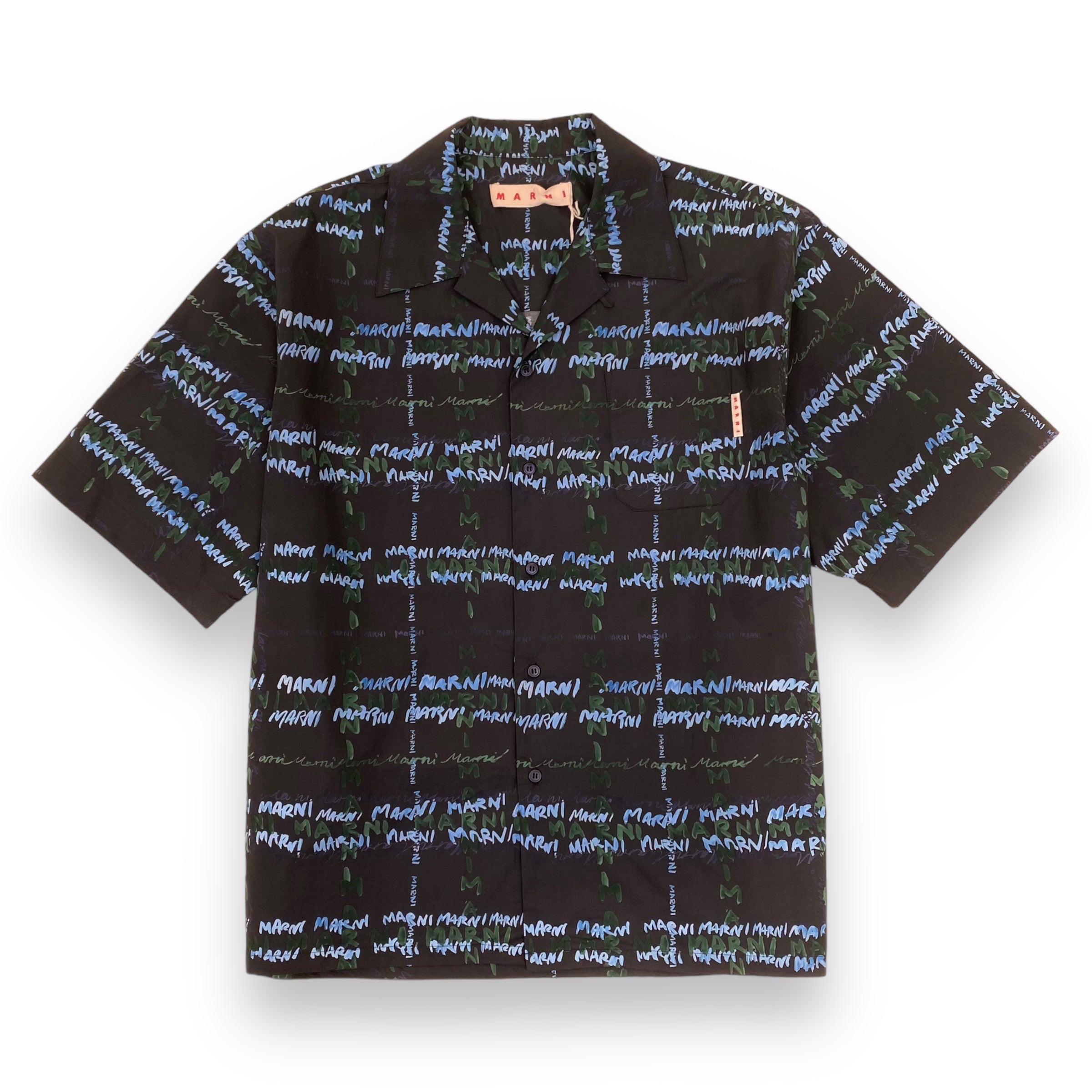 MARNI LOGO-PRINT COTTON SHIRT NAVY L