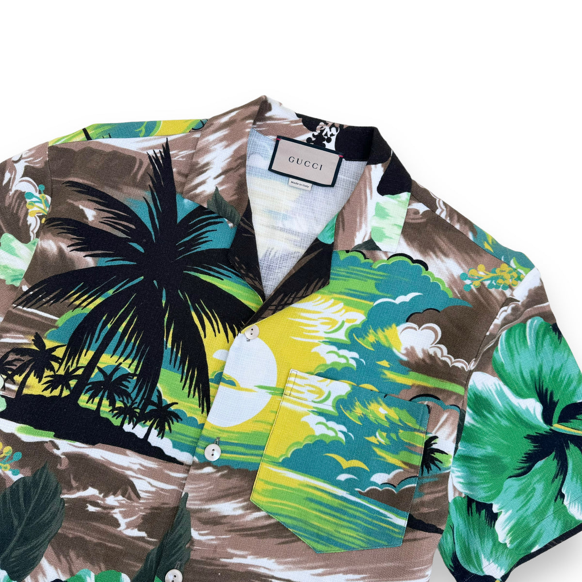 GUCCI LOVE PARADISE VISCOSE PALM TREE SHIRT GREEN M