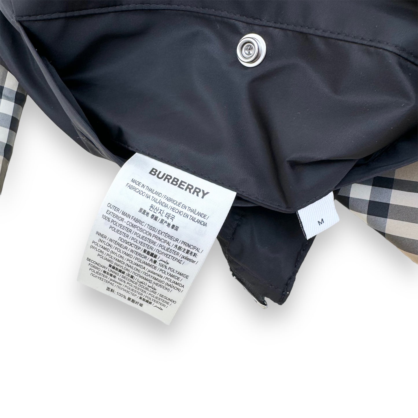 BURBERRY STRETTON CHECK REVERSIBLE WINDBREAKER JACKET BLACK M
