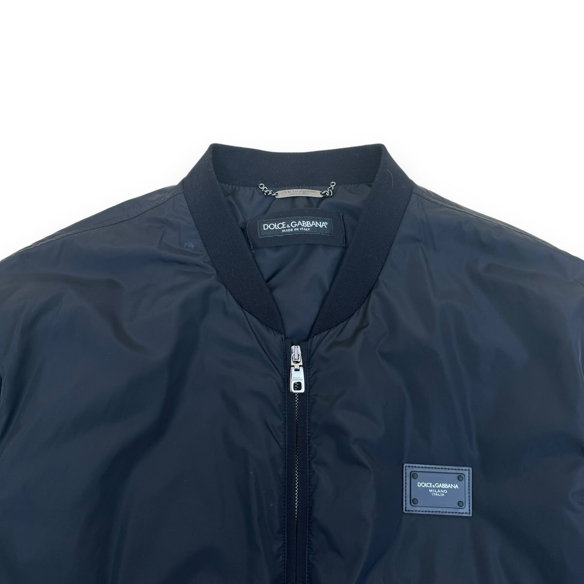DOLCE & GABBANA PLAQUE NYLON BOMBER JACKET BLACK L