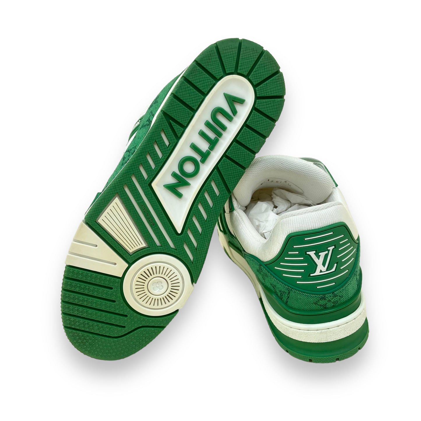 LOUIS VUITTON LV MONOGRAM DENIM SNEAKERS GREEN UK6.5