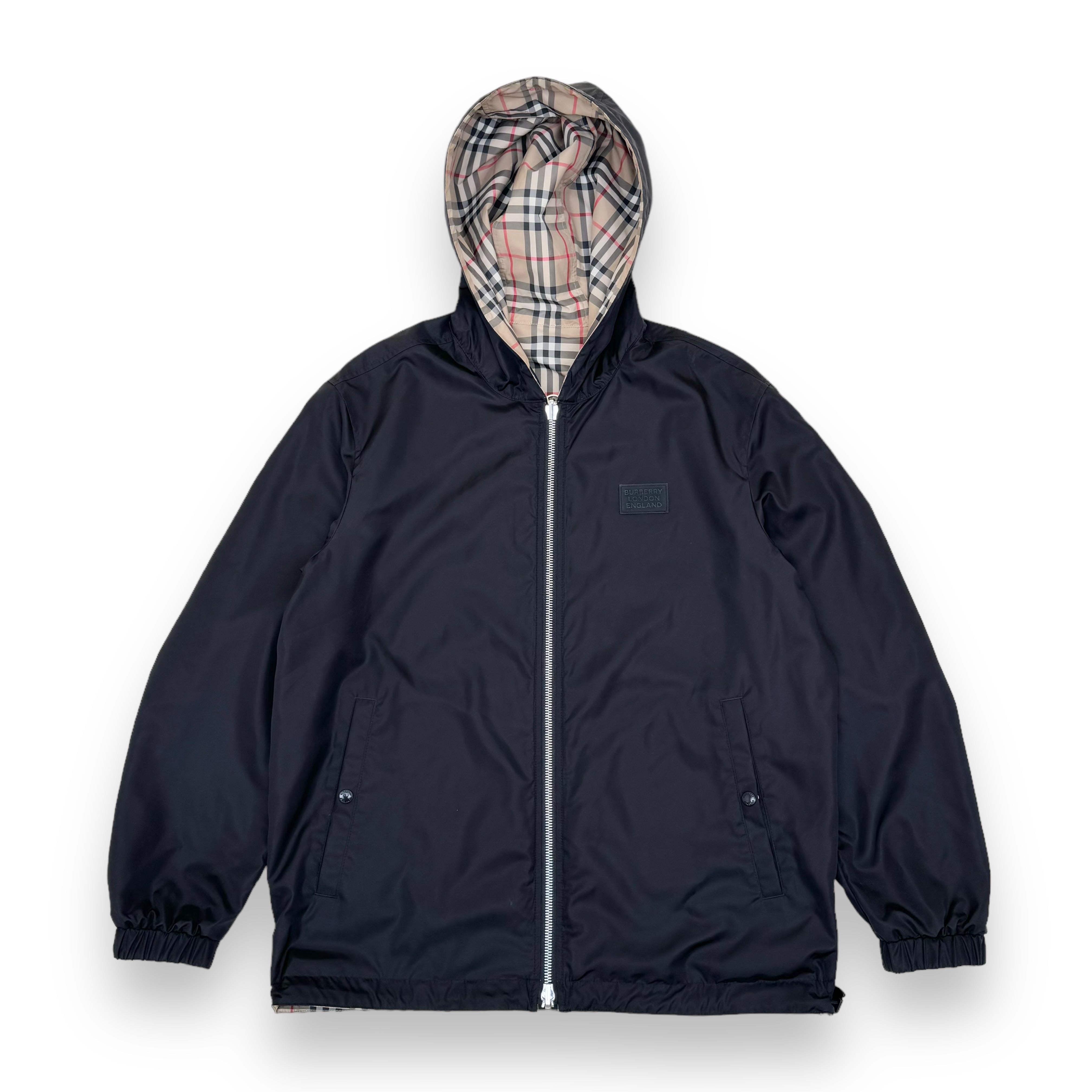 BURBERRY STRETTON CHECK REVERSIBLE WINDBREAKER JACKET BLACK M