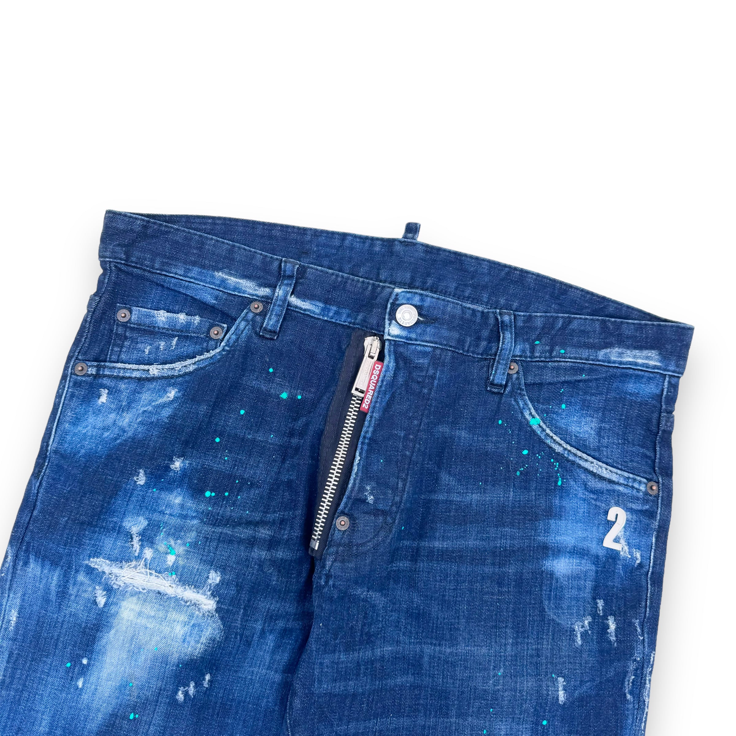DSQUARED2 DISTRESSED PAINT SPLATTER DENIM JEANS BLUE XL