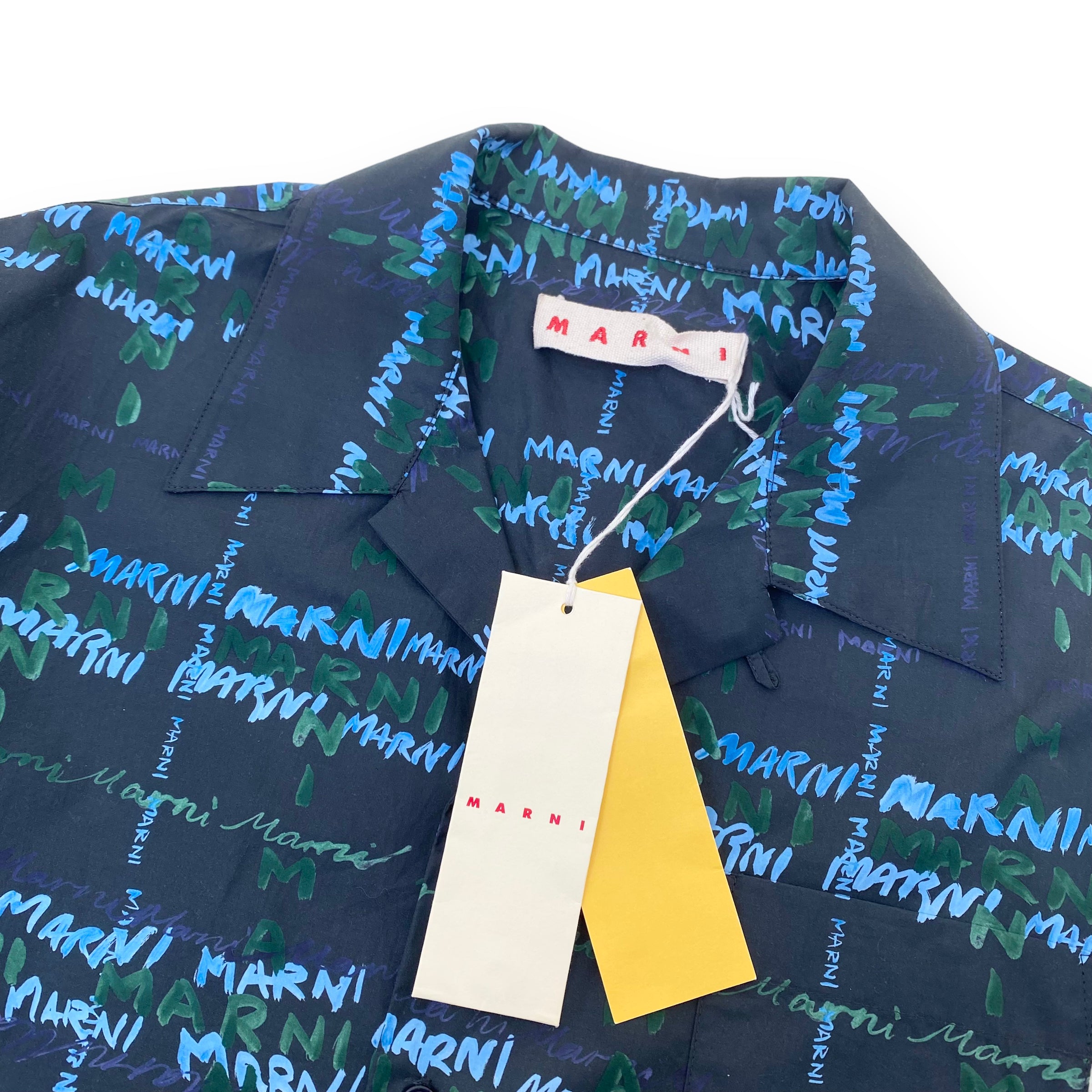 MARNI LOGO-PRINT COTTON SHIRT NAVY L