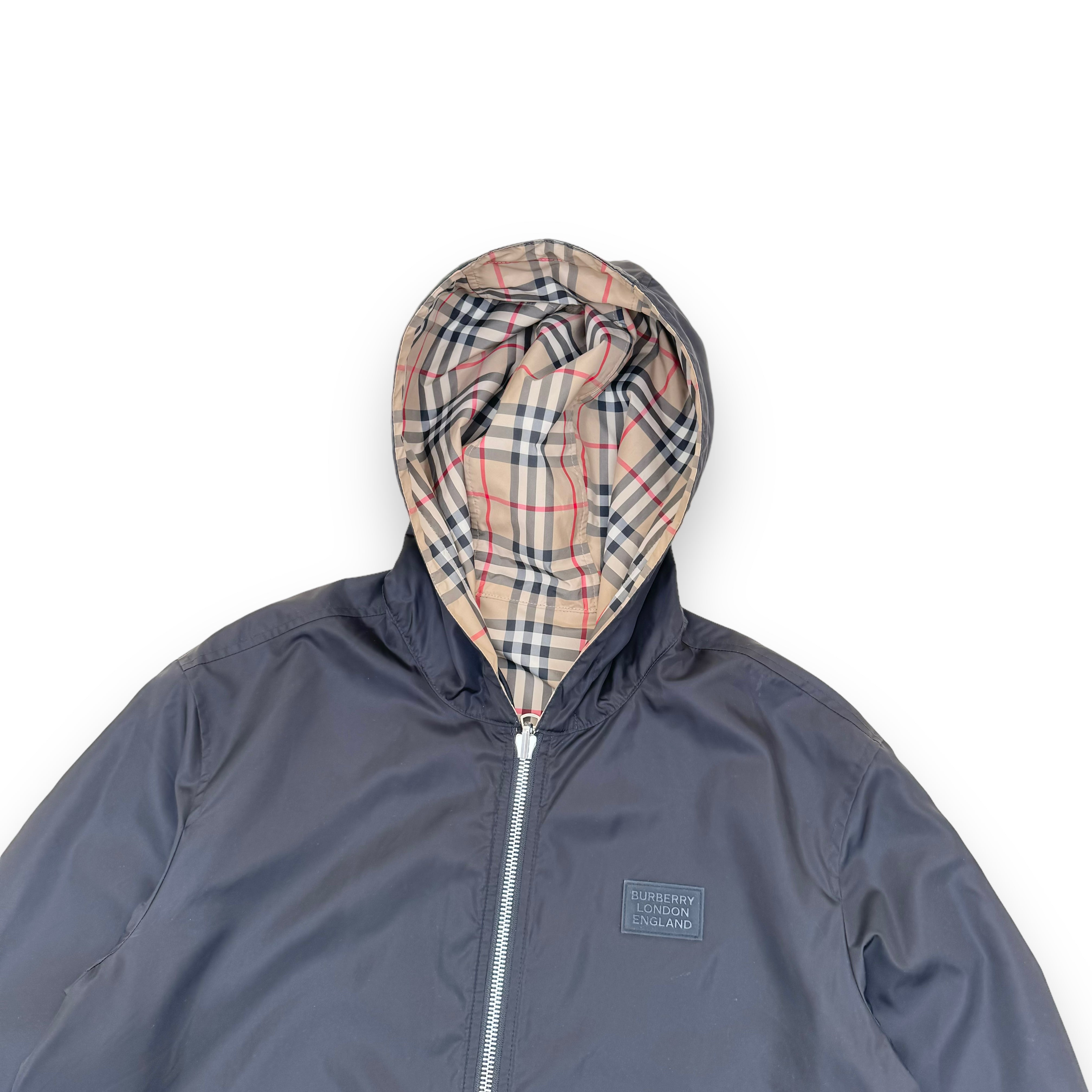 BURBERRY STRETTON CHECK REVERSIBLE WINDBREAKER JACKET BLACK M