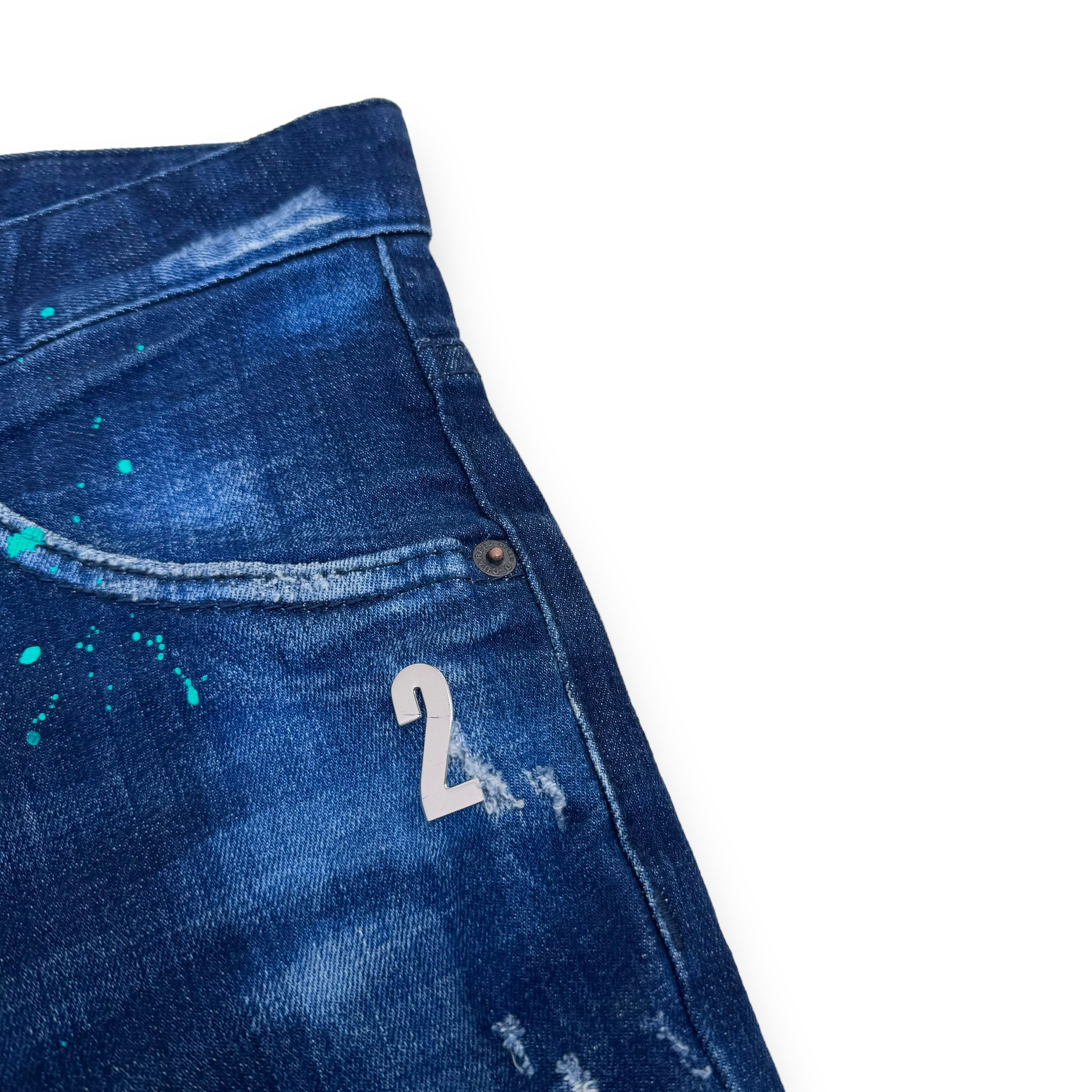 DSQUARED2 DISTRESSED PAINT SPLATTER DENIM JEANS BLUE XL