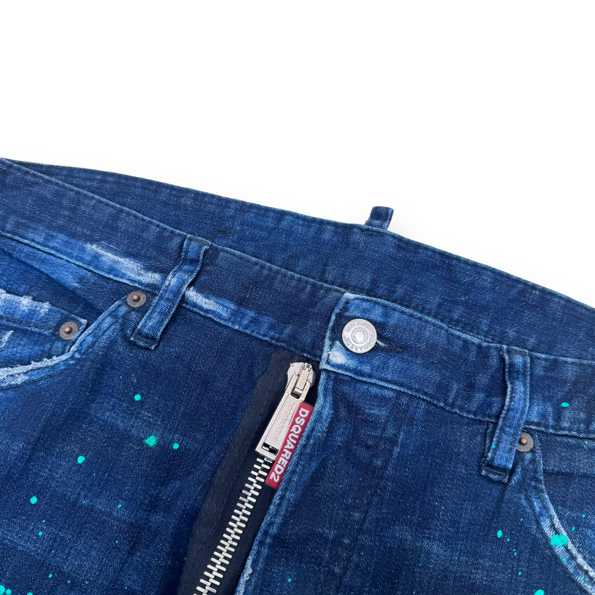 DSQUARED2 DISTRESSED PAINT SPLATTER DENIM JEANS BLUE XL