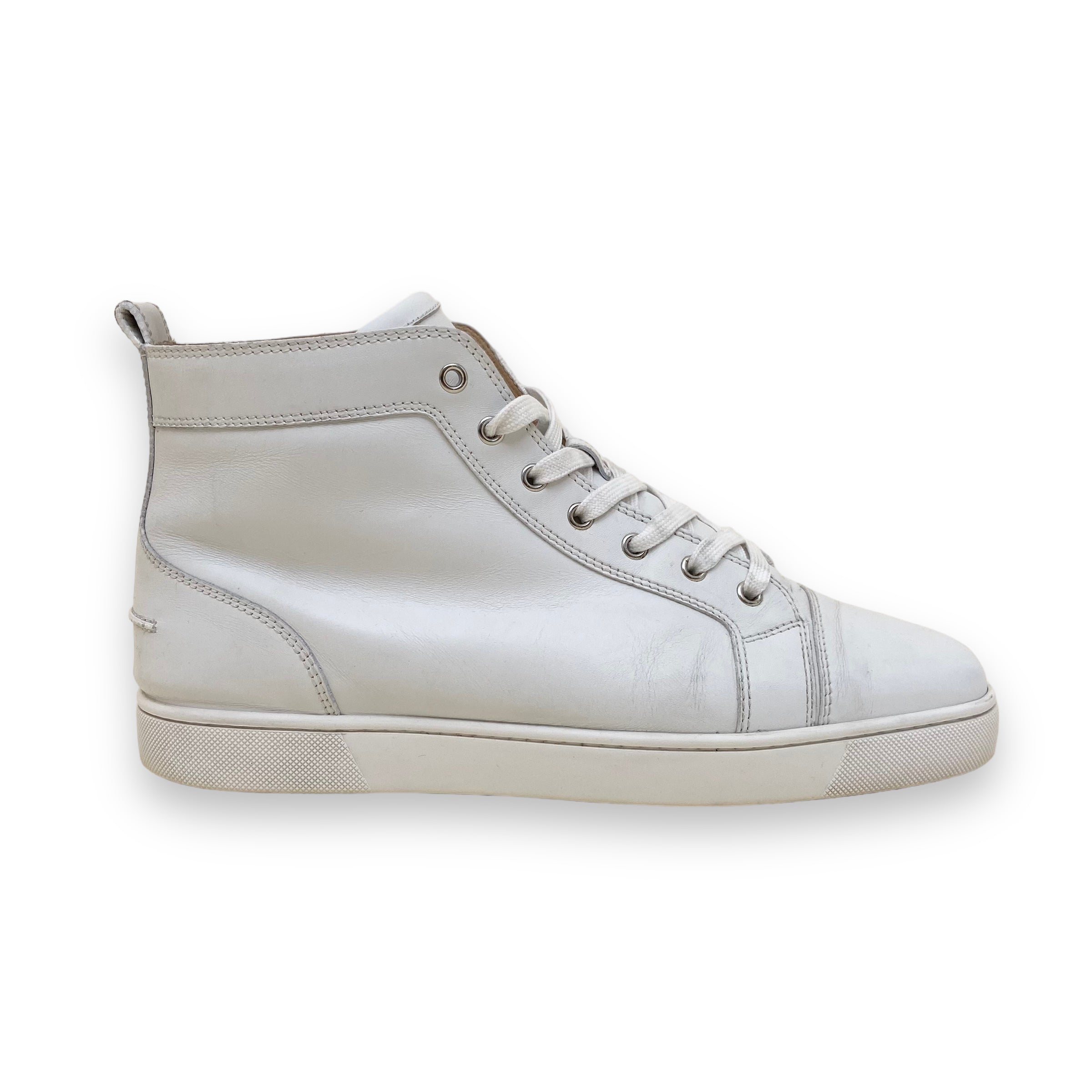 CHRISTIAN LOUBOUTIN LOUIS HIGH TOP LEATHER SNEAKERS WHITE UK10.5