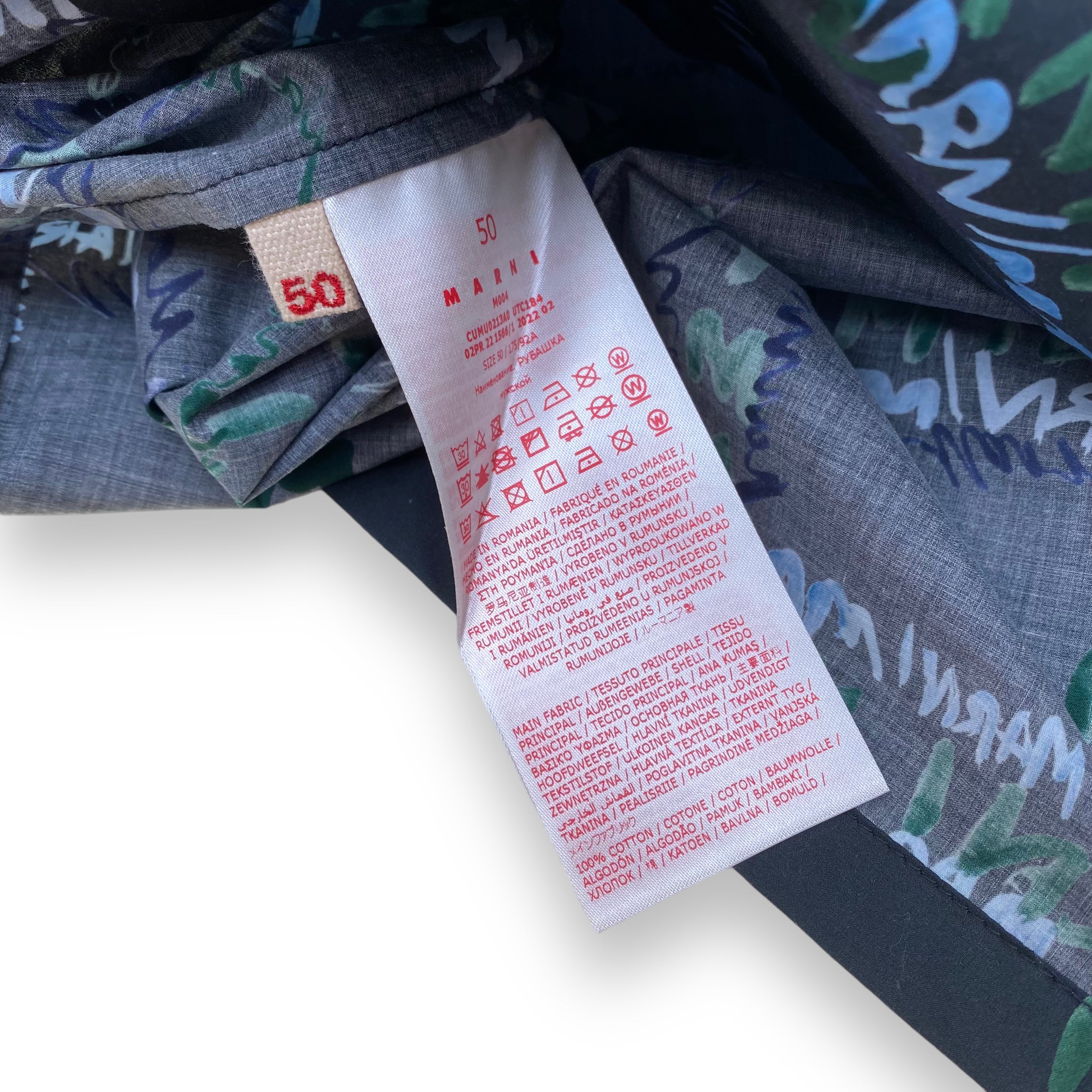 MARNI LOGO-PRINT COTTON SHIRT NAVY L