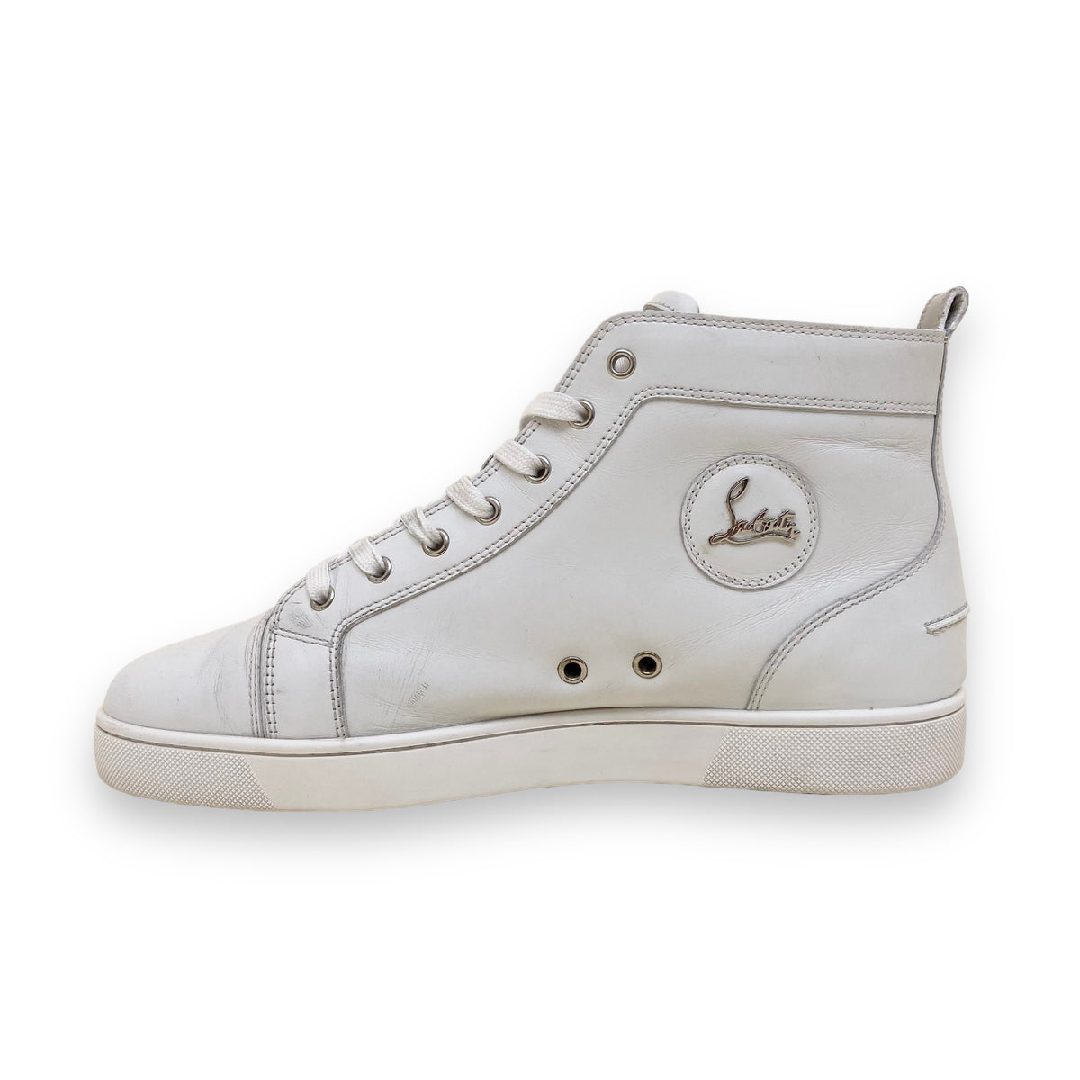 CHRISTIAN LOUBOUTIN LOUIS HIGH TOP LEATHER SNEAKERS WHITE UK10.5