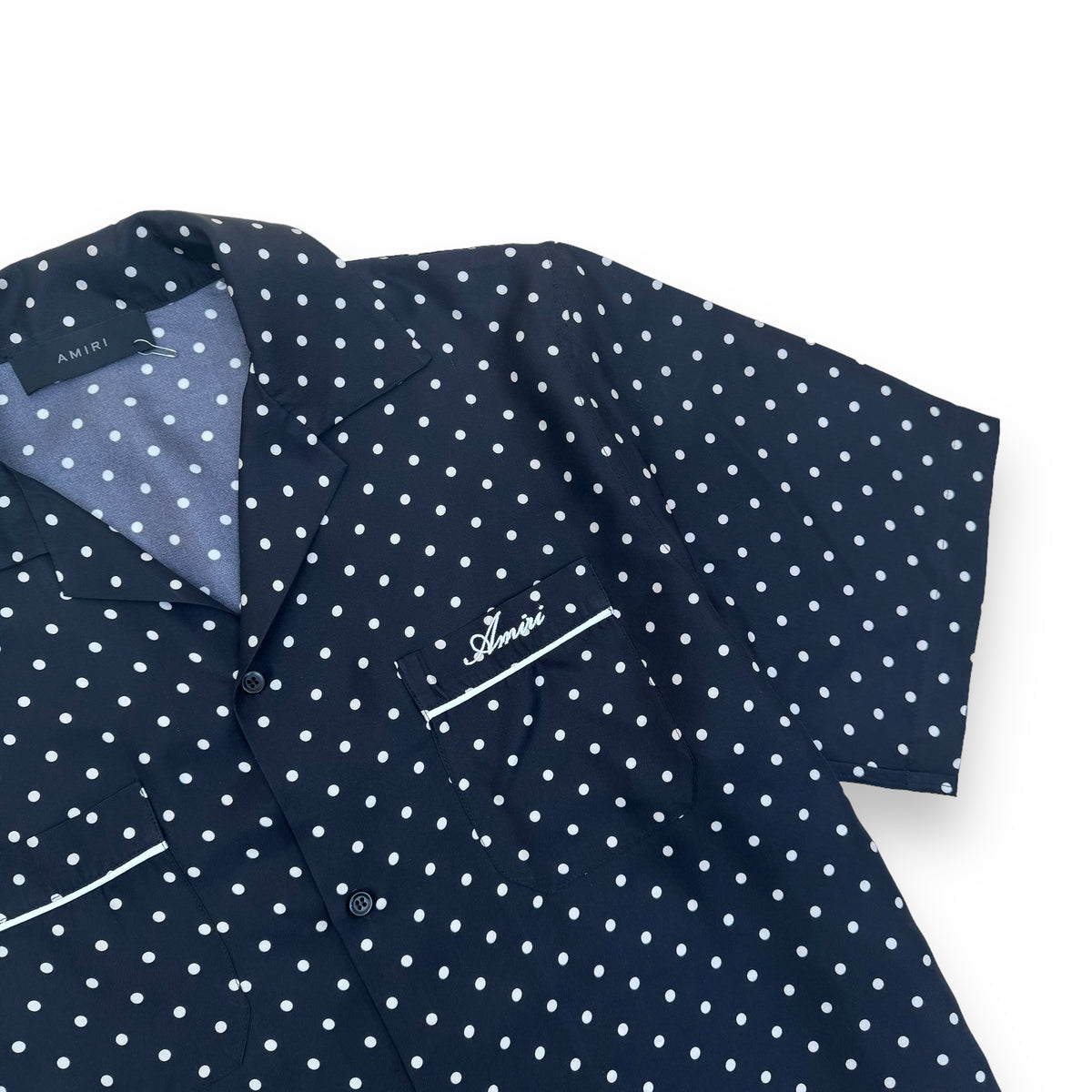 AMIRI SILK TWILL SHORT SLEEVE POLKADOT SHIRT BLACK M