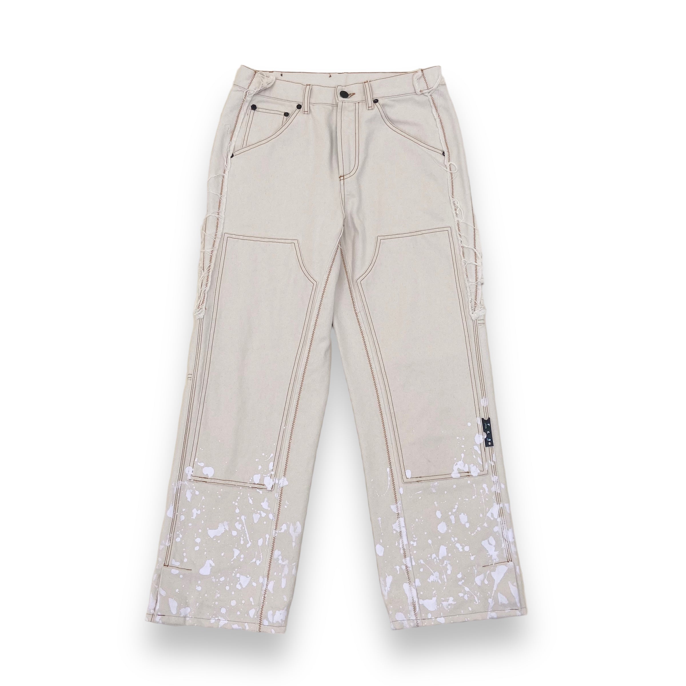 OFF-WHITE DISTRESSED PAINT SPLATTER CARPENTER TROUSERS 31W