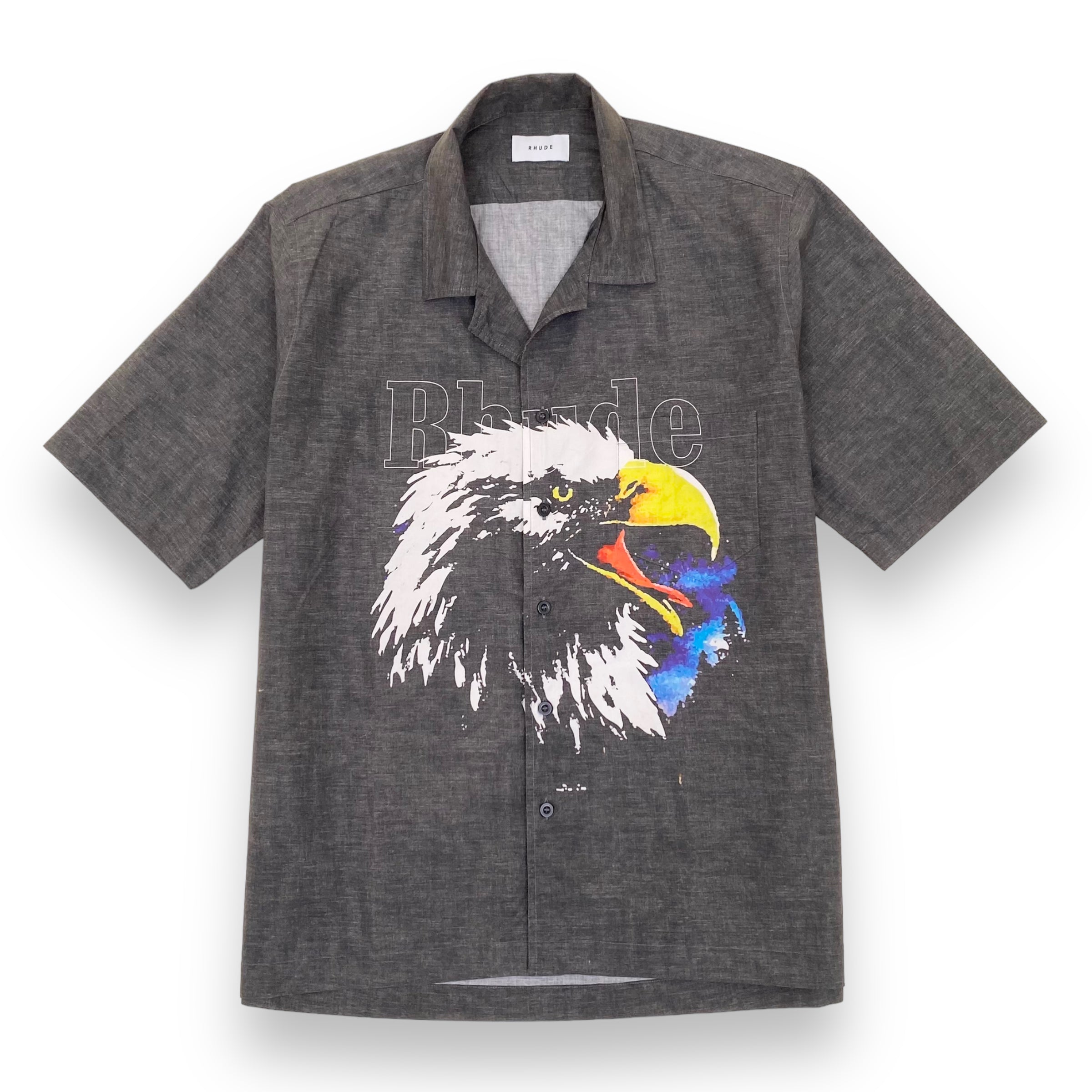 RHUDE EAGLE-PRINT BOWLING SHIRT GREY M