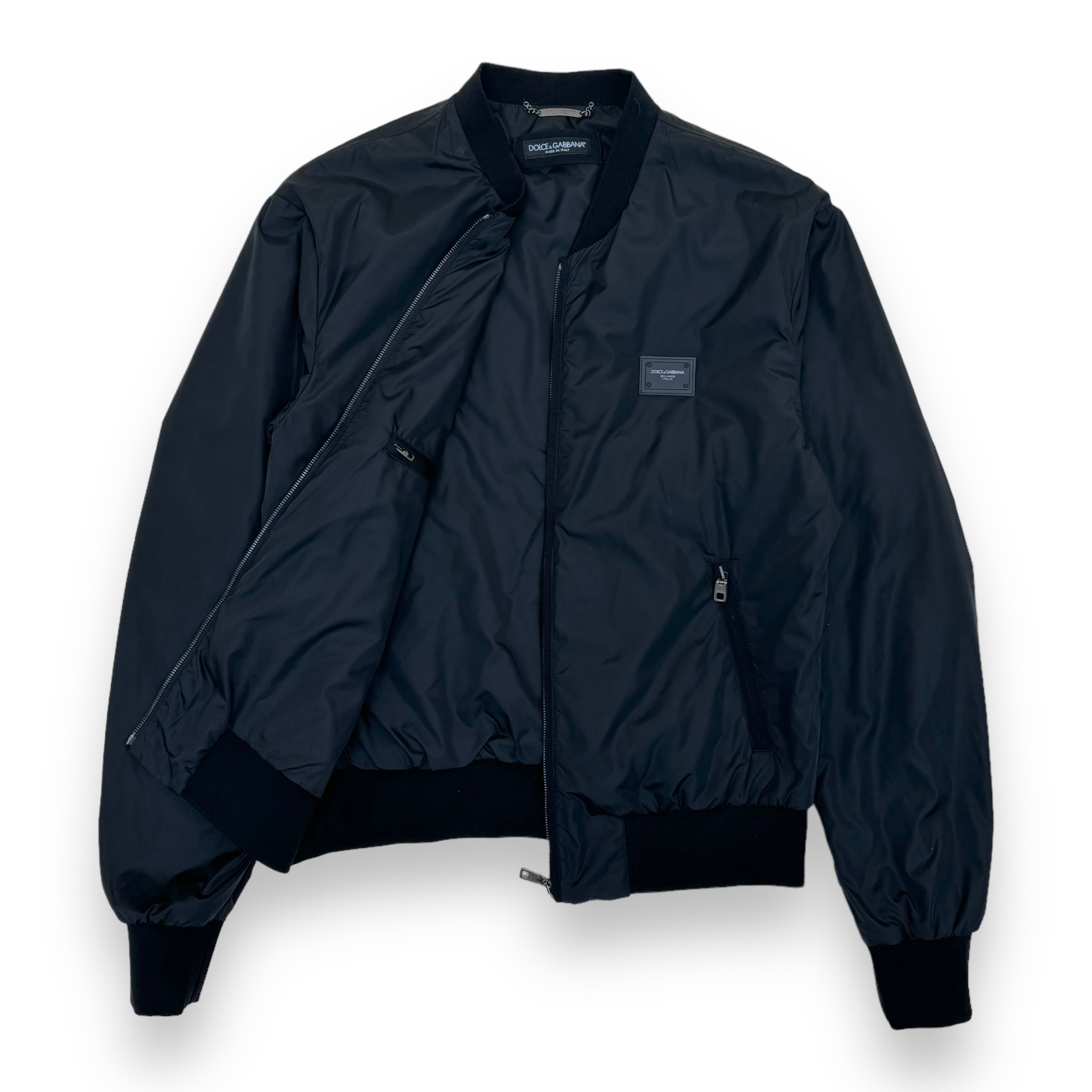 DOLCE & GABBANA PLAQUE NYLON BOMBER JACKET BLACK L