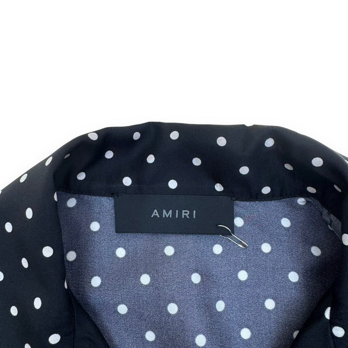 AMIRI SILK TWILL SHORT SLEEVE POLKADOT SHIRT BLACK M