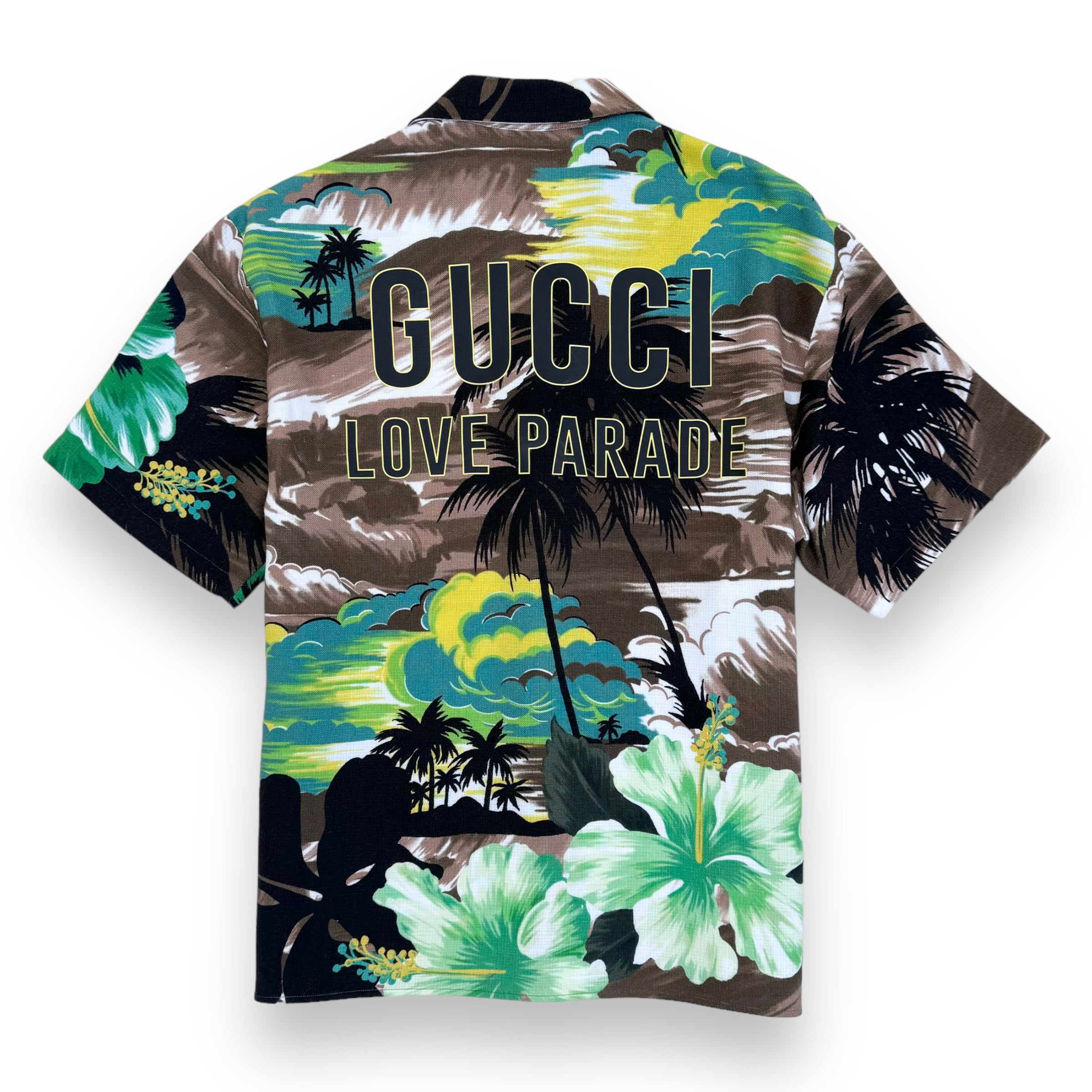 GUCCI LOVE PARADISE VISCOSE PALM TREE SHIRT GREEN M