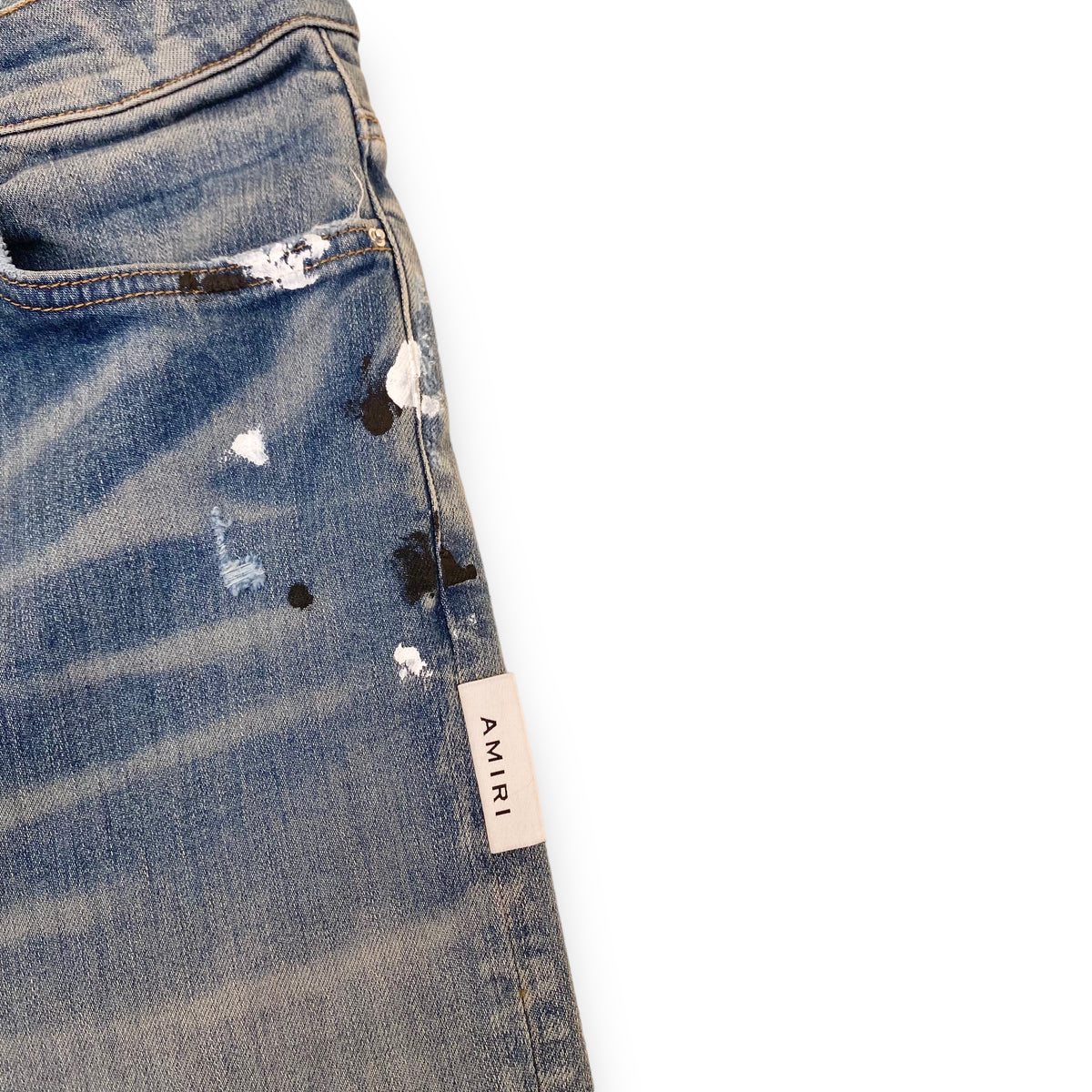 AMIRI PAINT SPLATTER FLARED JEANS BLUE 34W