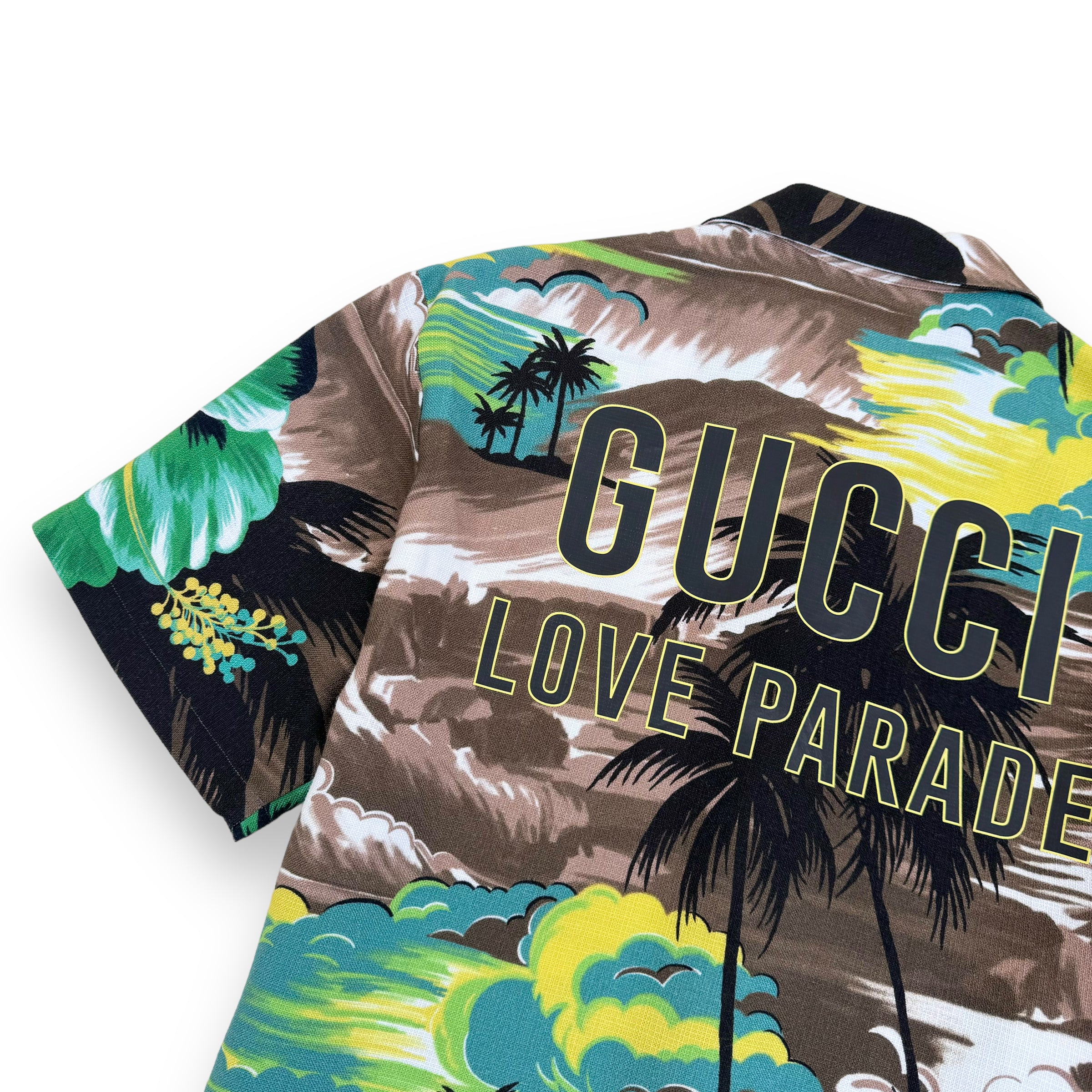 GUCCI LOVE PARADISE VISCOSE PALM TREE SHIRT GREEN M