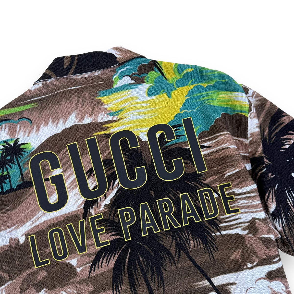 GUCCI LOVE PARADISE VISCOSE PALM TREE SHIRT GREEN M