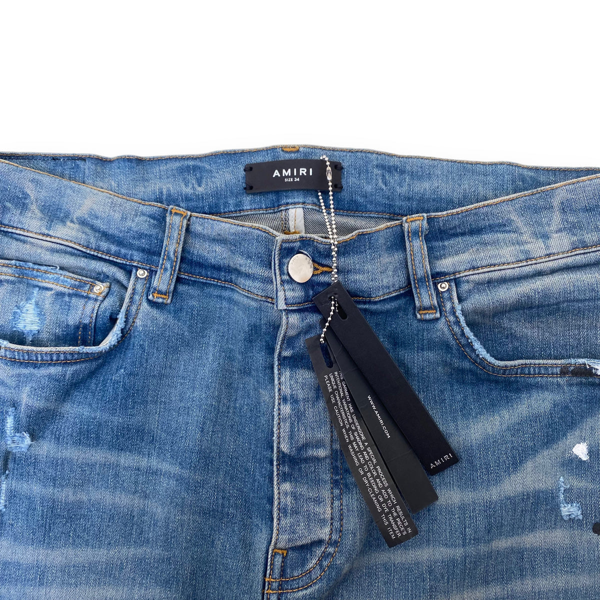 AMIRI PAINT SPLATTER FLARED JEANS BLUE 34W