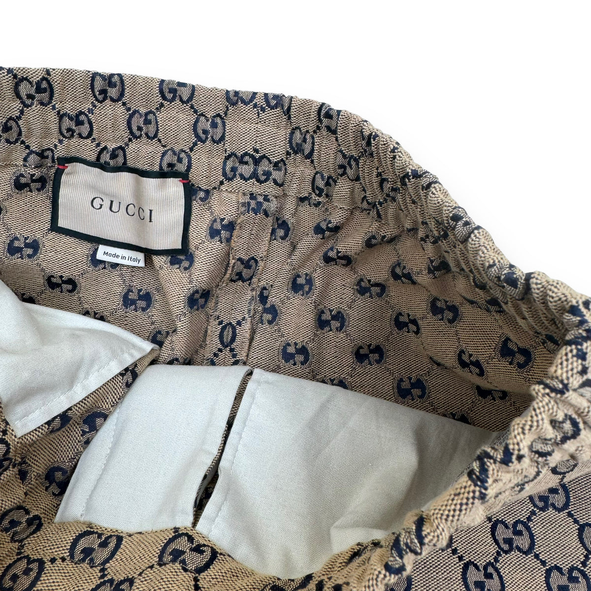 GUCCI GG CANVAS WITH LEATHER INTERLOCKING LOGO TROUSERS BEIGE S