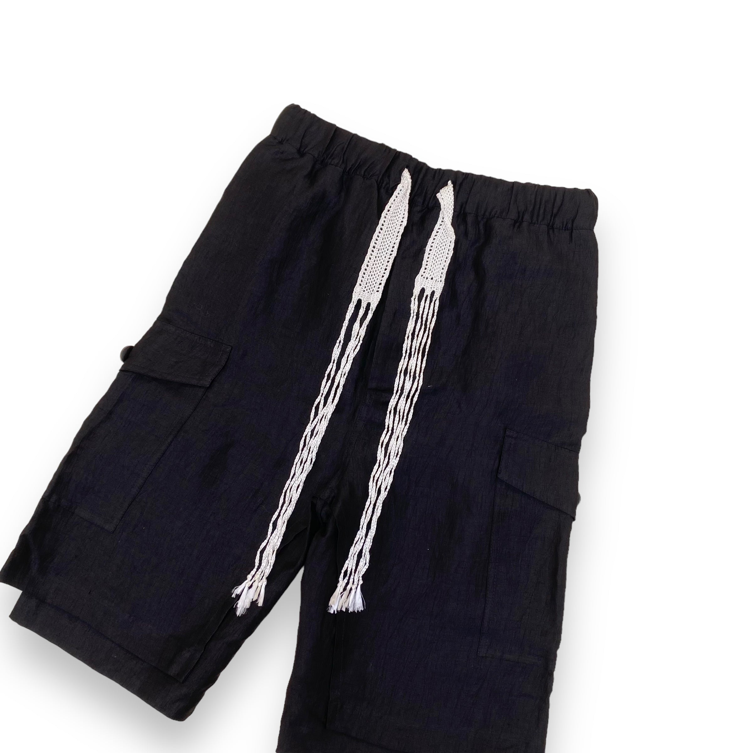 WALES BONNER WRINKLE LINEN XALAM SHORTS BLACK L