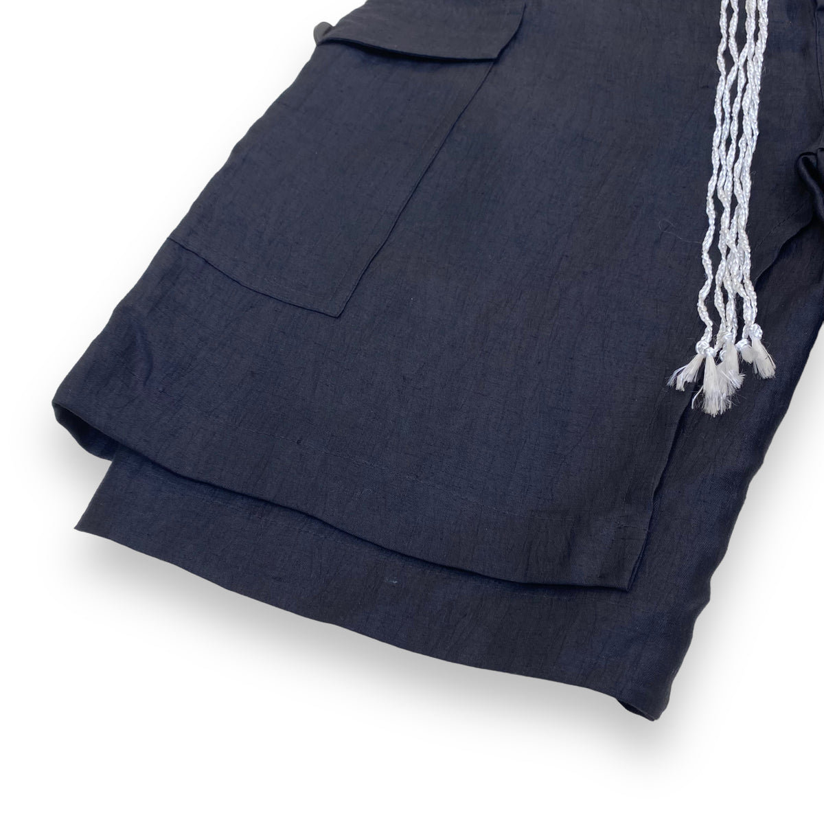 WALES BONNER WRINKLE LINEN XALAM SHORTS BLACK L
