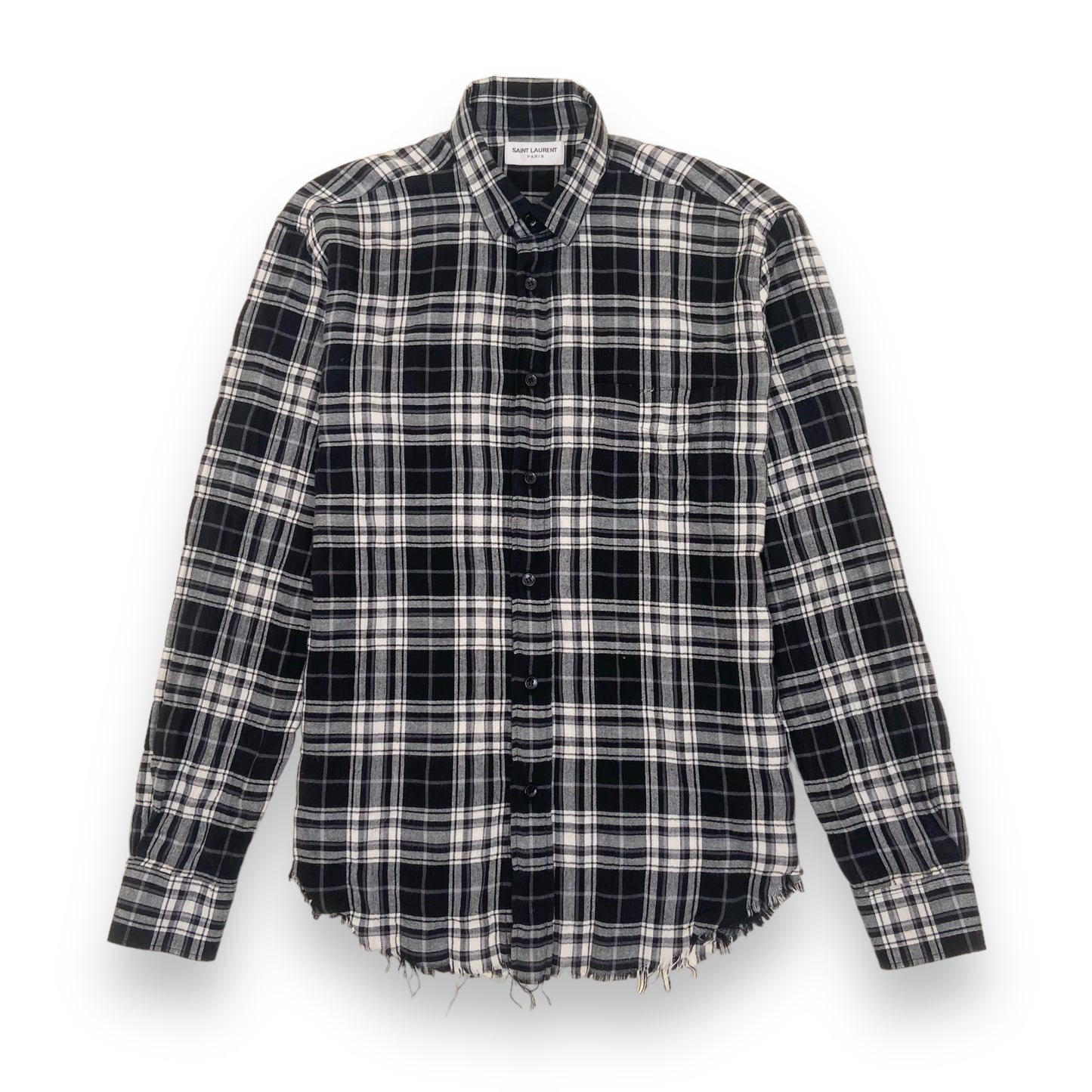 SAINT LAURENT CHECKED COTTON SHIRT BLACK / WHITE S
