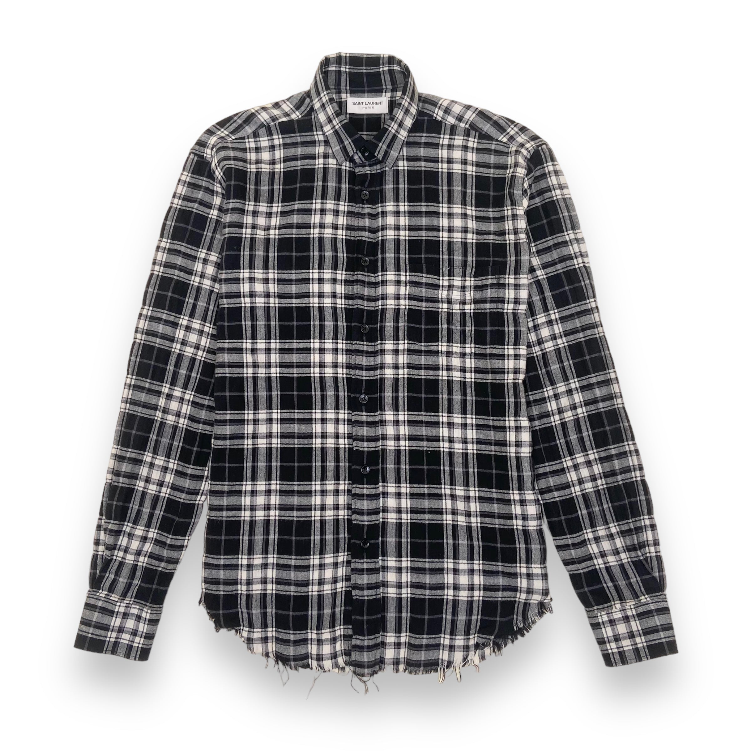 SAINT LAURENT CHECKED COTTON SHIRT BLACK / WHITE S
